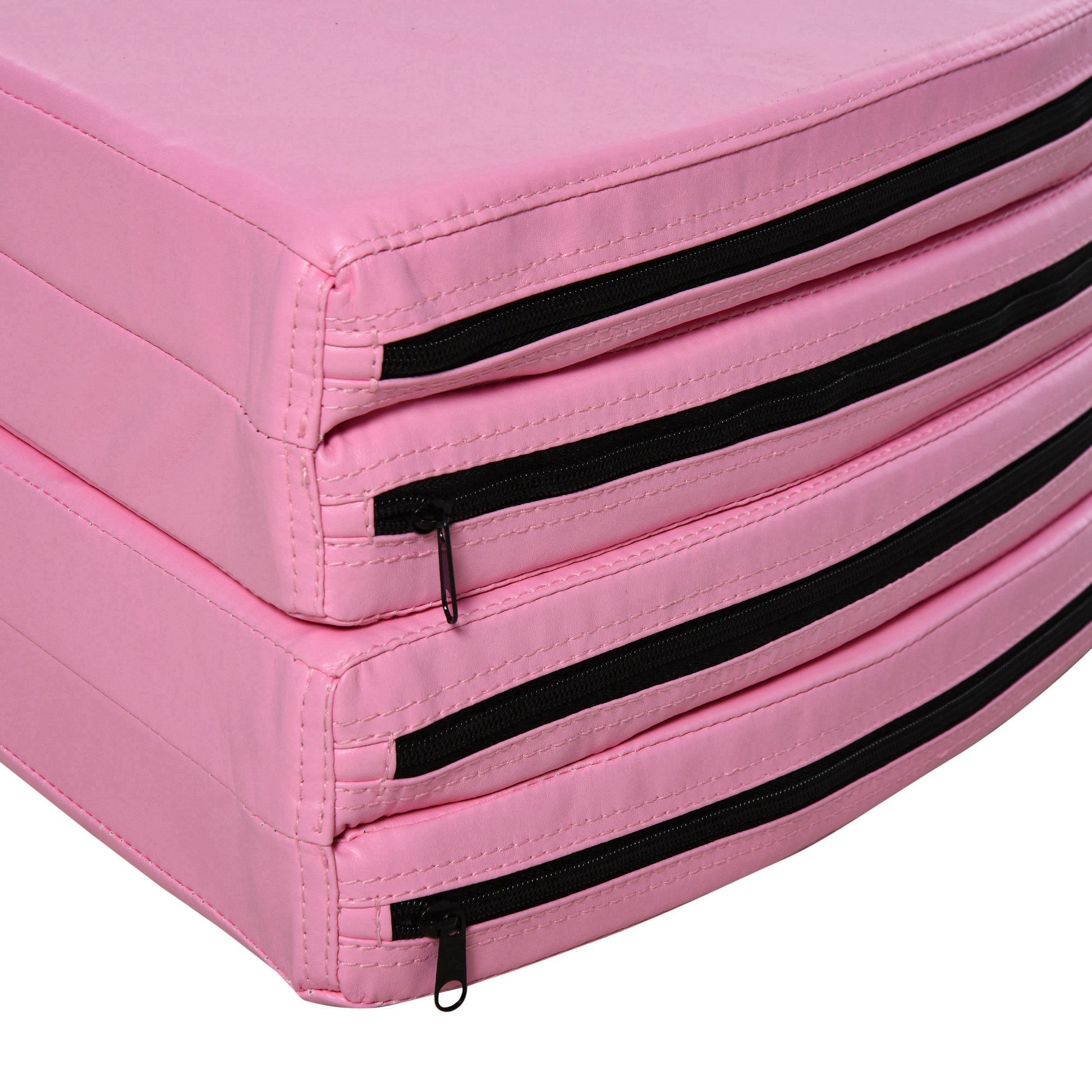 Pink folding gymnastics mat with black zippers durable vinyl