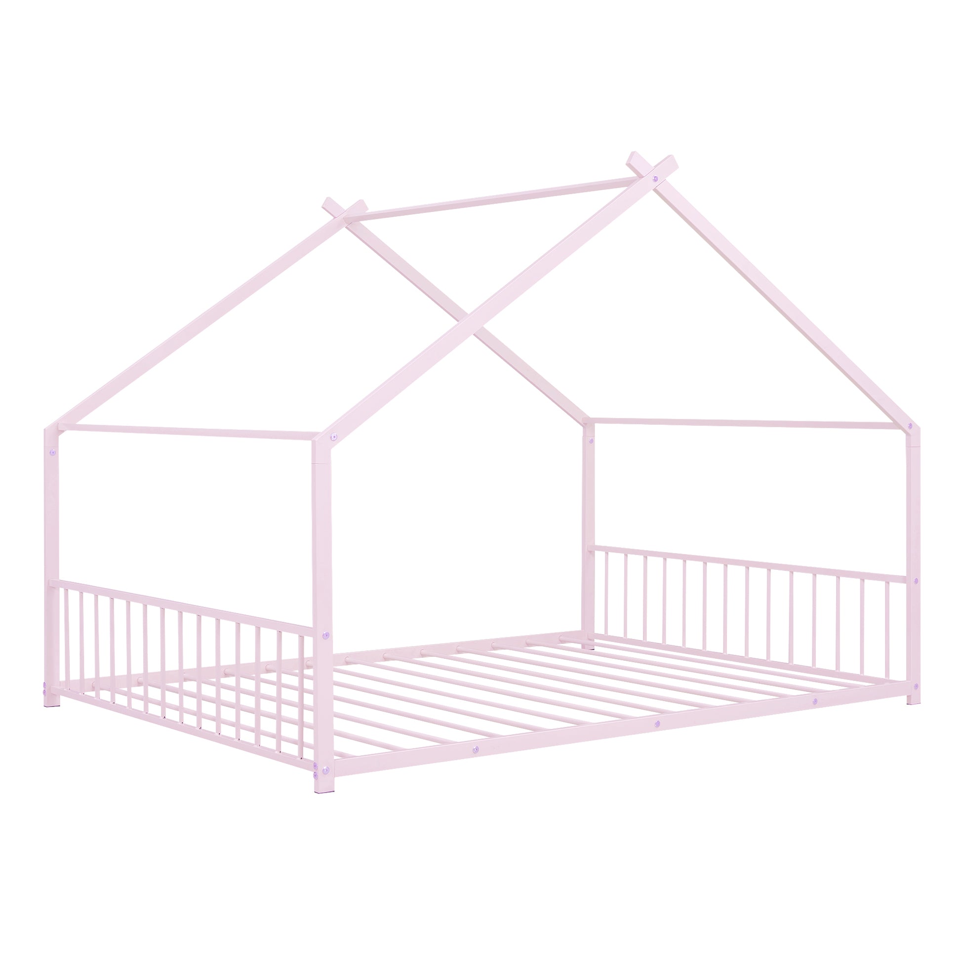 Pink metal house bed frame for kids