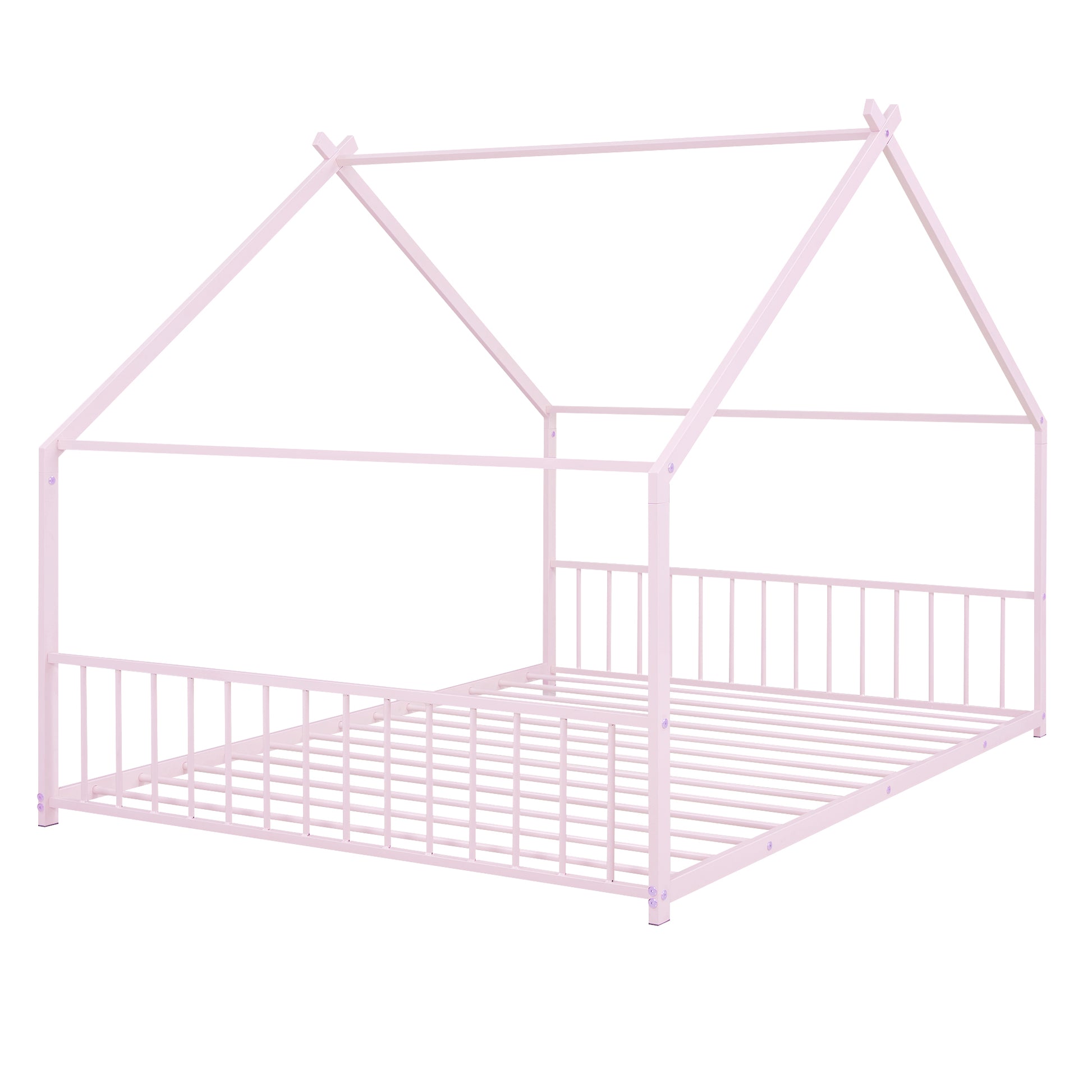 Pink metal house bed frame for kids