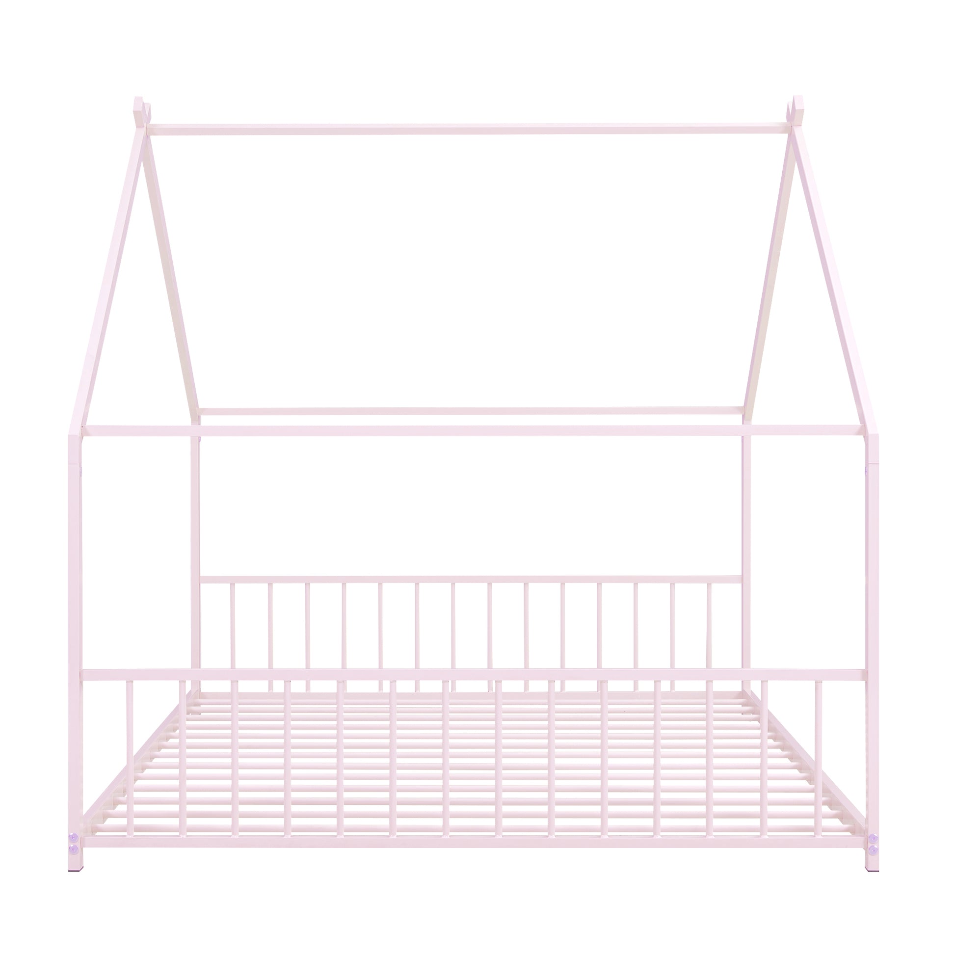 Pink metal house bed frame with slat base