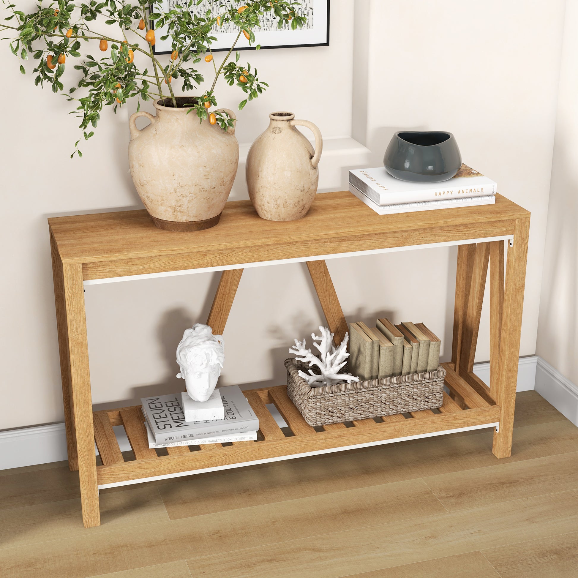 Natural oak console table with a clean modern design