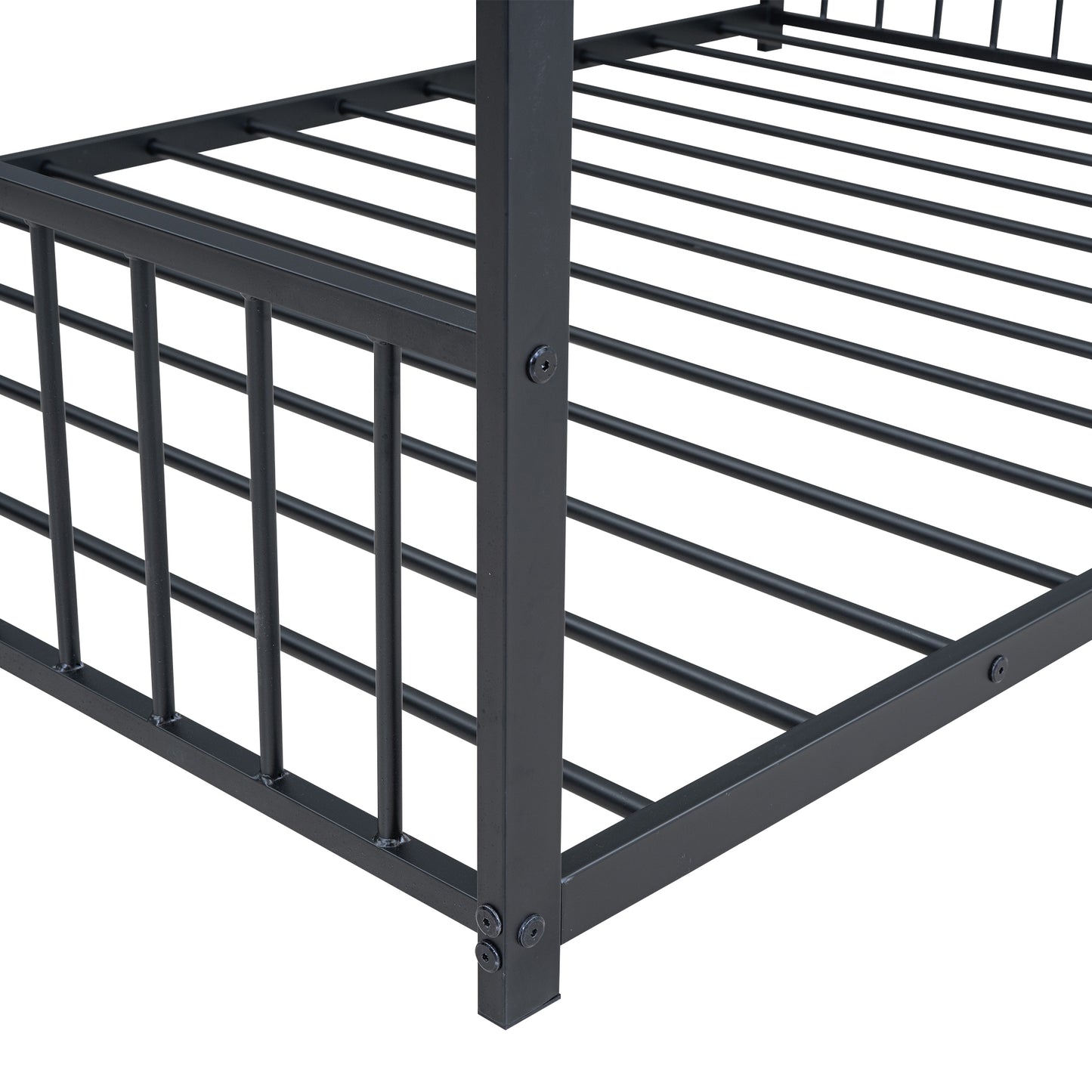 Black metal platform bed frame with slatted support