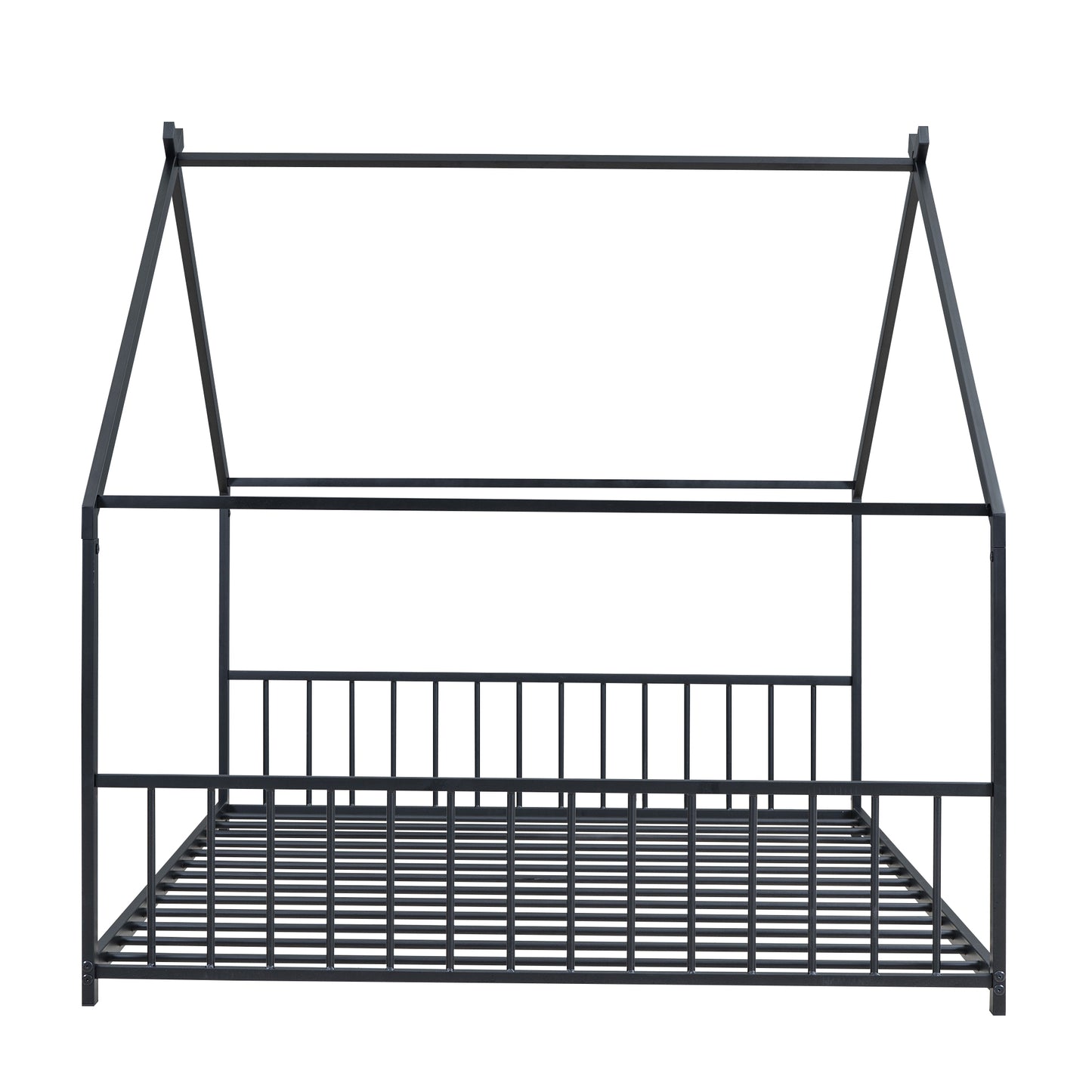 Black metal house frame bed
