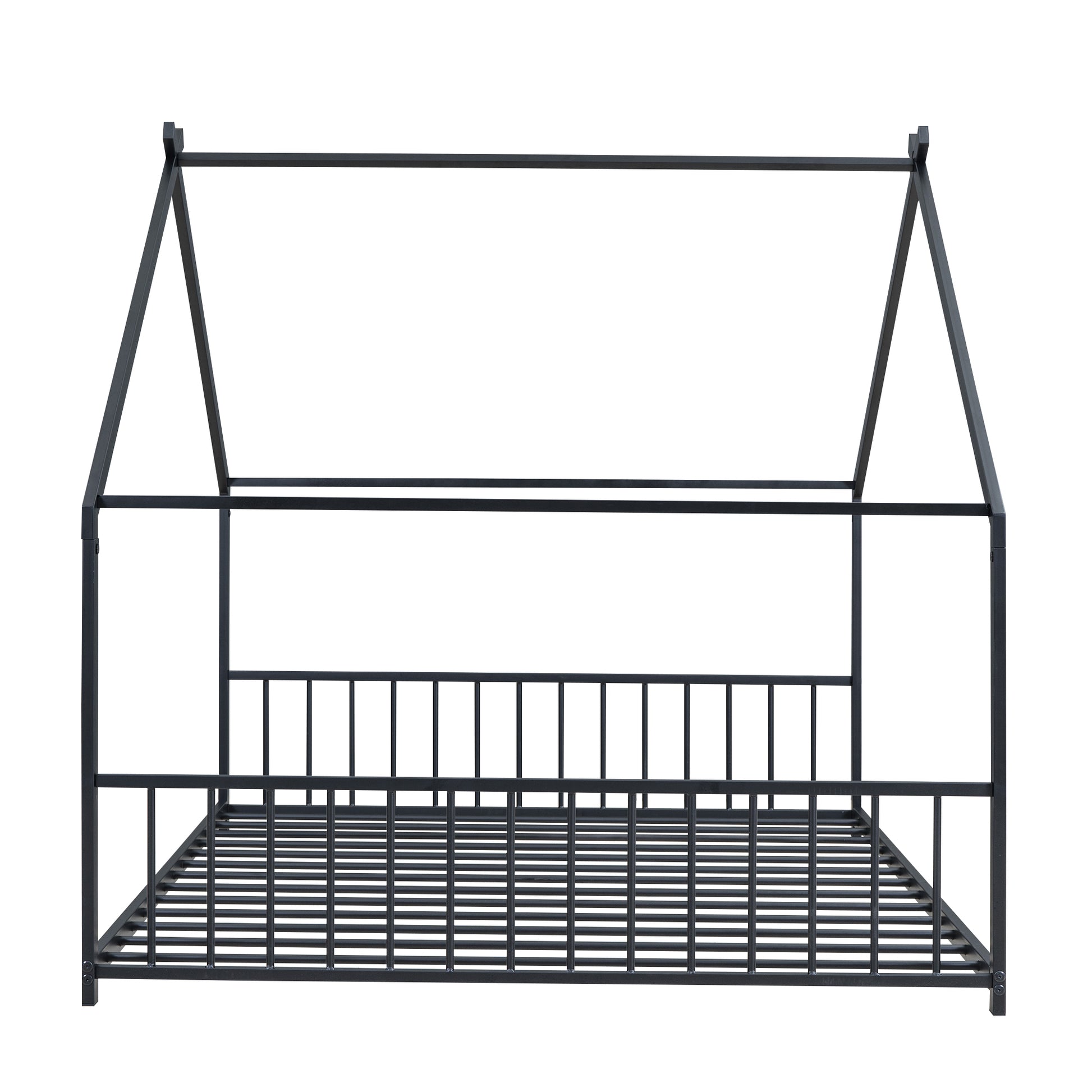 Black metal house frame bed