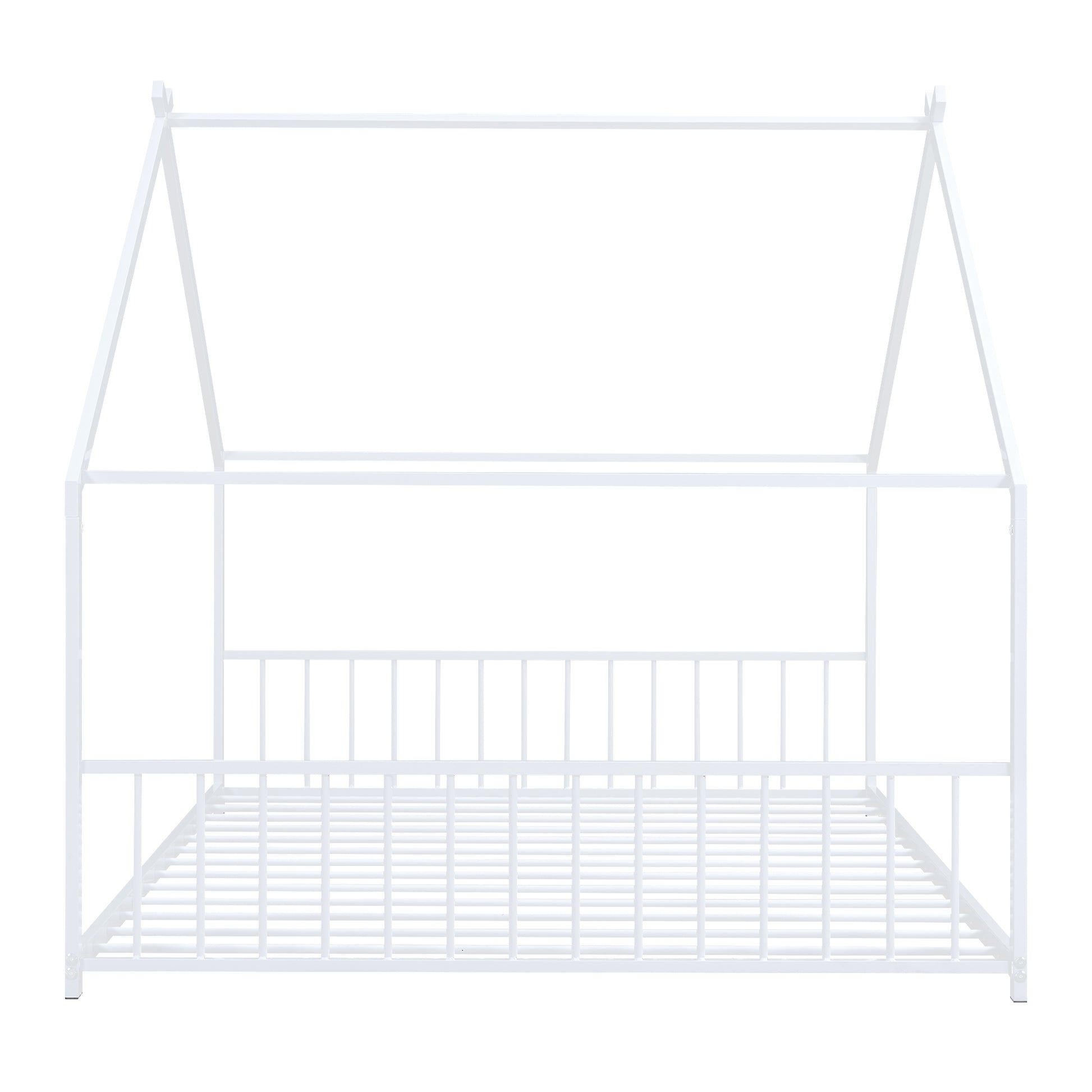 White metal twin house bed frame with modern minimalist design