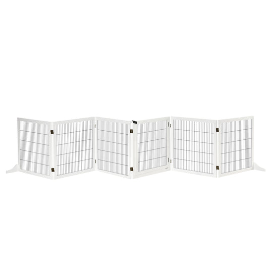 White wooden pet gate with black wire mesh panels a versatile playpen for dogs