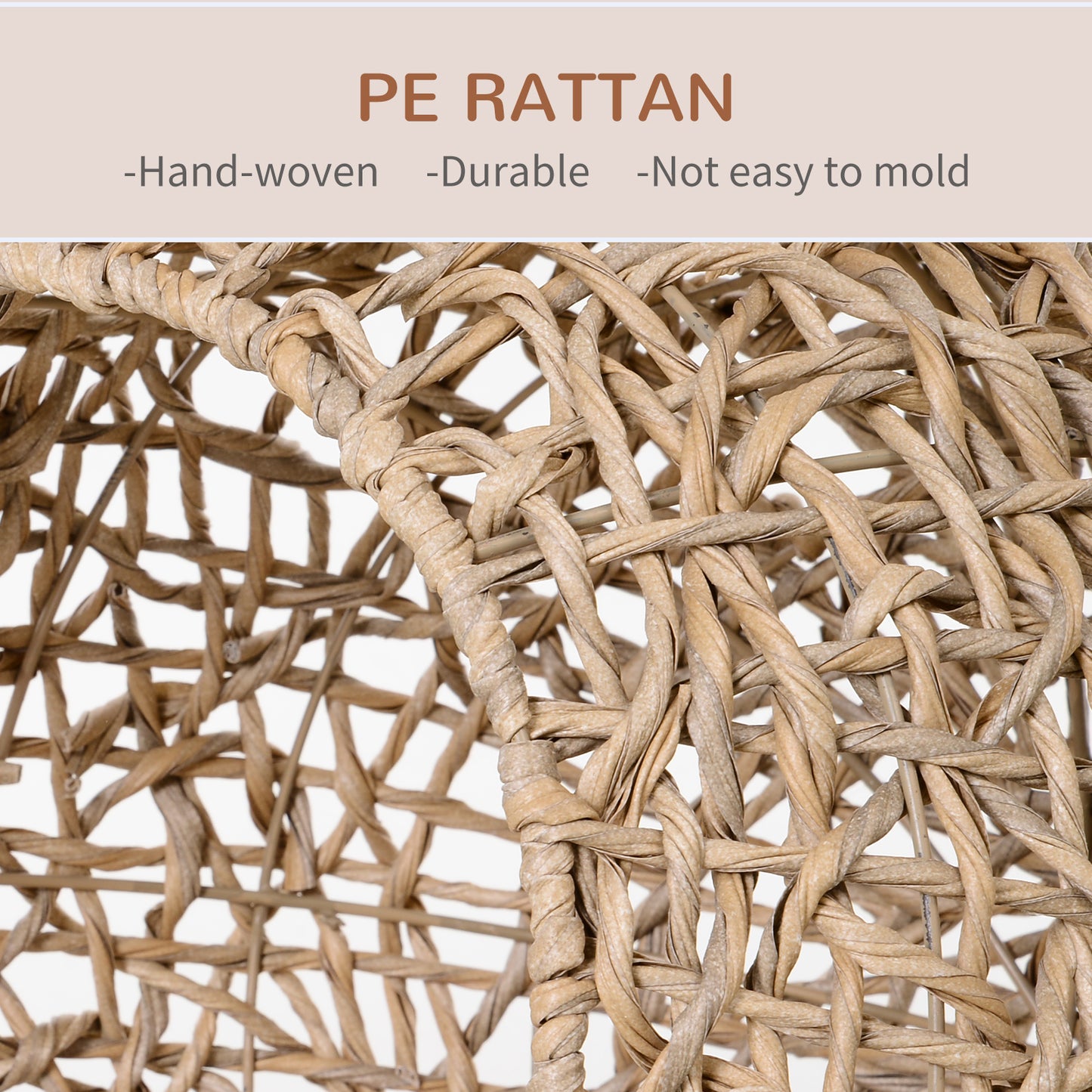 Closeup of a rustic PE rattan storage basket showcasing its intricate handwoven texture