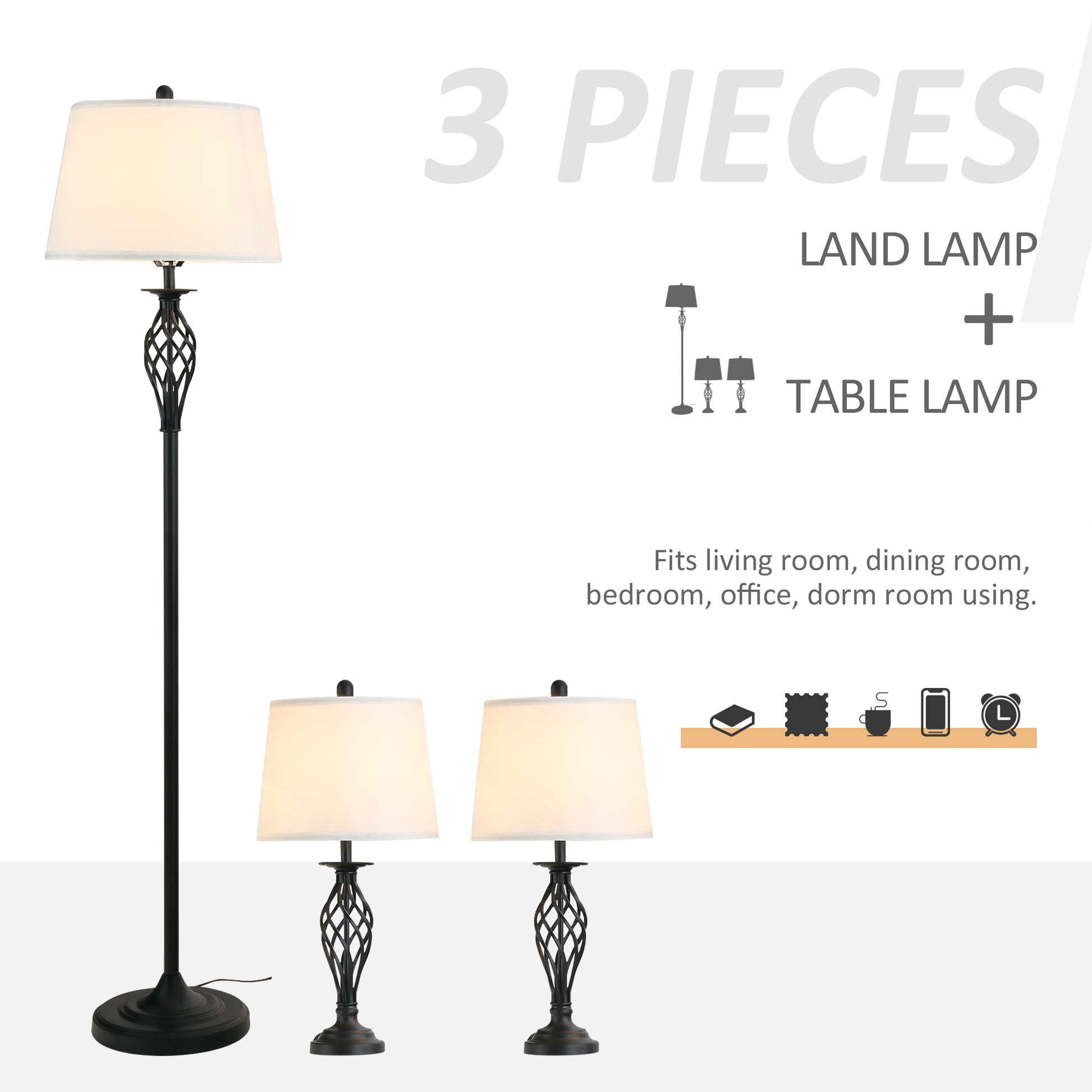 Black floor lamp with a twisted metal base and cream shade