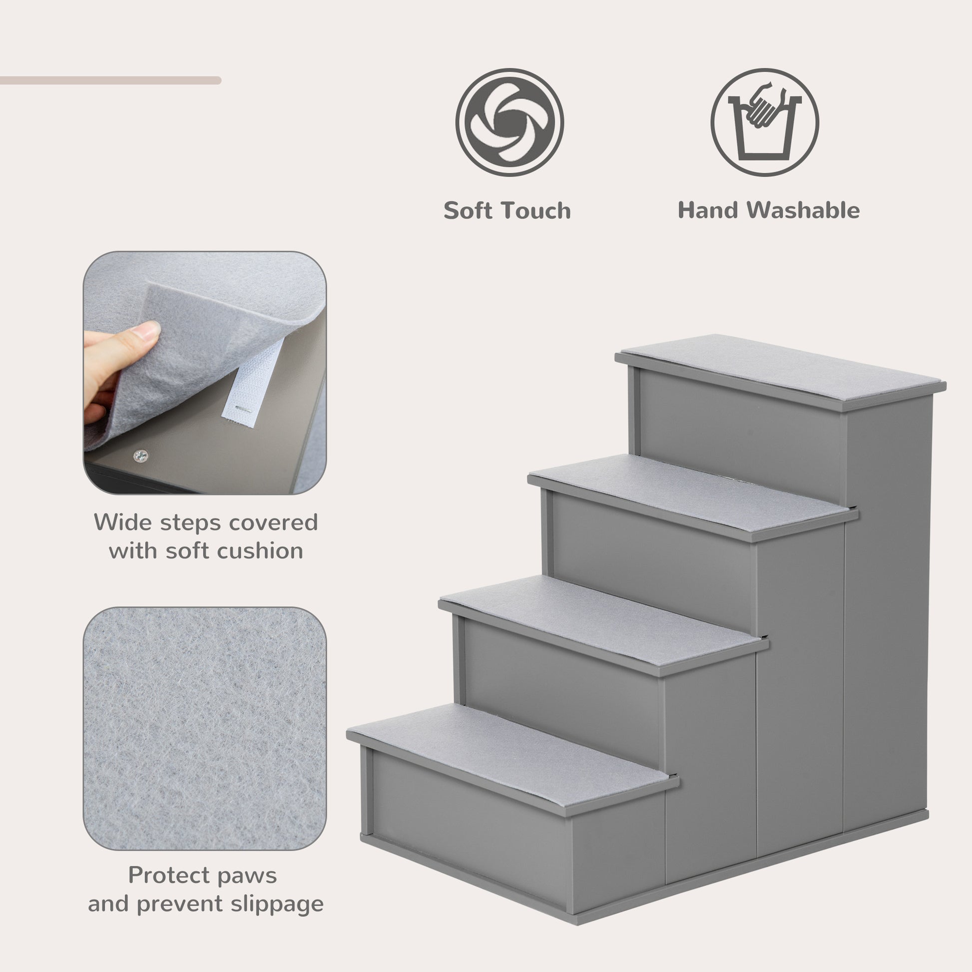 Gray pet stairs with soft nonslip steps for small dogs and cats
