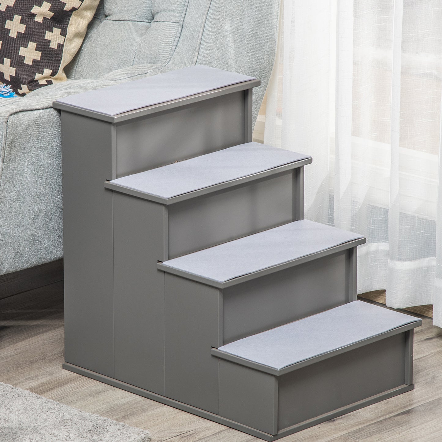 Fourstep gray pet stairs with nonslip treads for easy access to furniture