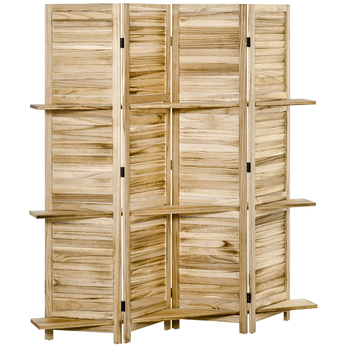 Natural wood room divider with shelves panel folding screen for stylish decor