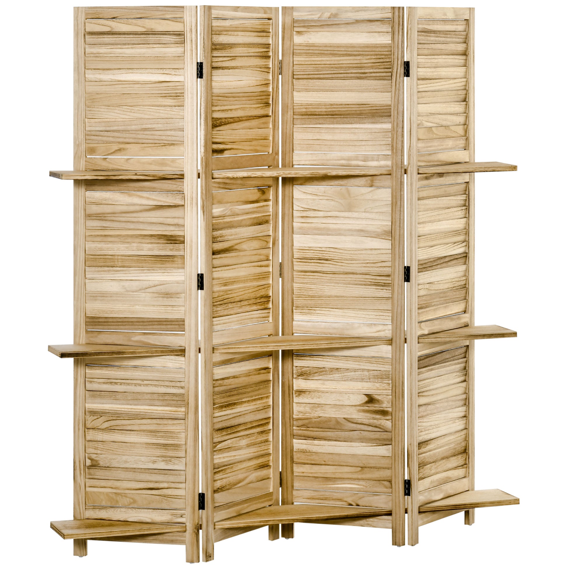 Natural wood room divider with shelves panel folding screen for stylish decor
