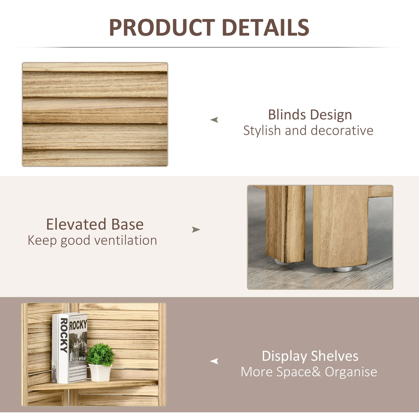 Wooden room divider with louvered panels offering a stylish blinds design for home decor