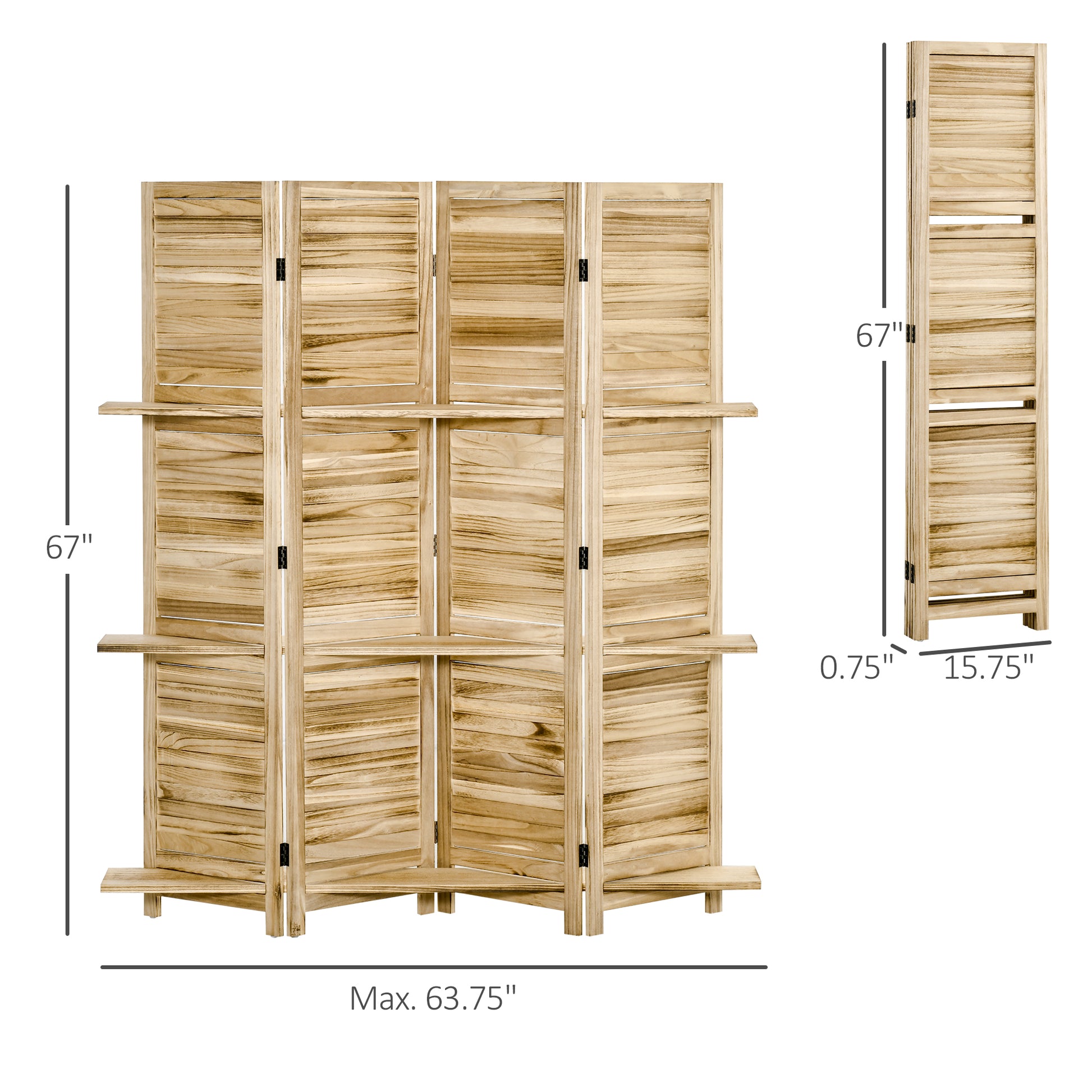Natural wood room divider with slatted panels  tall offering privacy and rustic charm