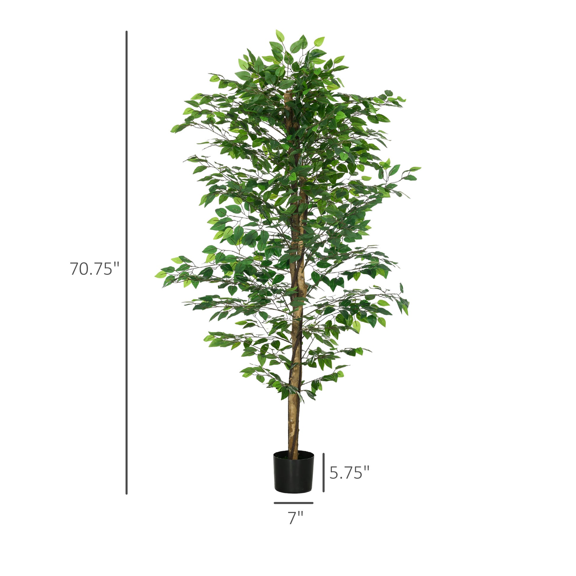 Realistic artificial Ficus tree with vibrant green leaves in a black pot  inches tall