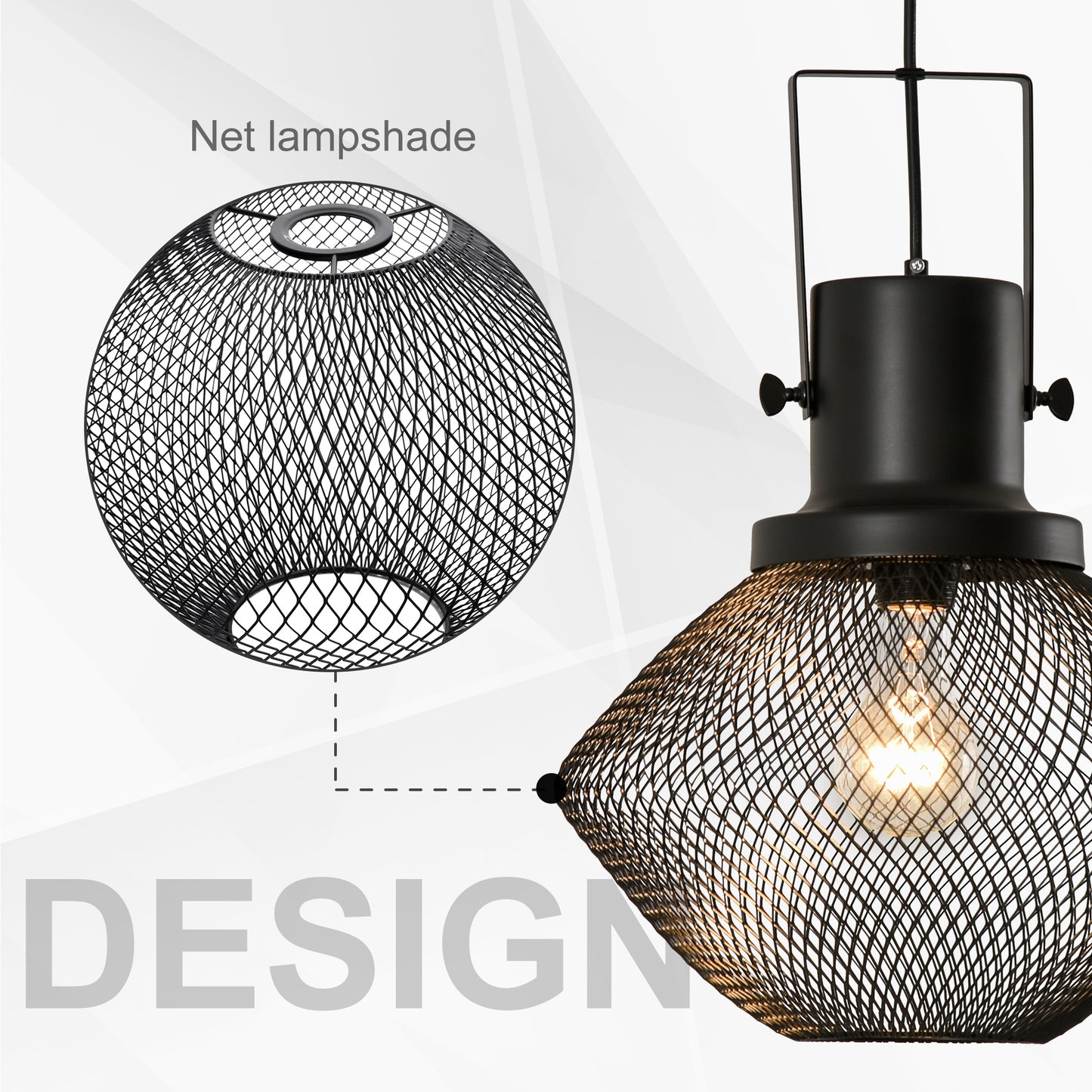 Black metal mesh pendant light with a vintage Edison bulb ideal for industrial decor