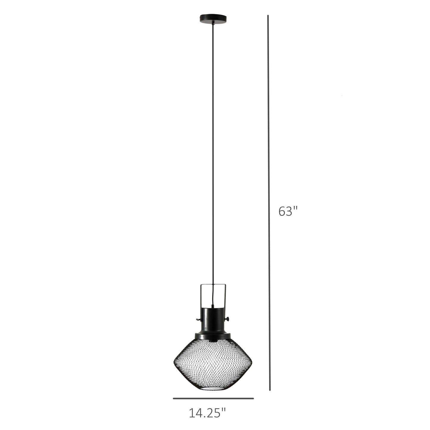 Black industrial pendant light with diamondshaped mesh shade  inches wide