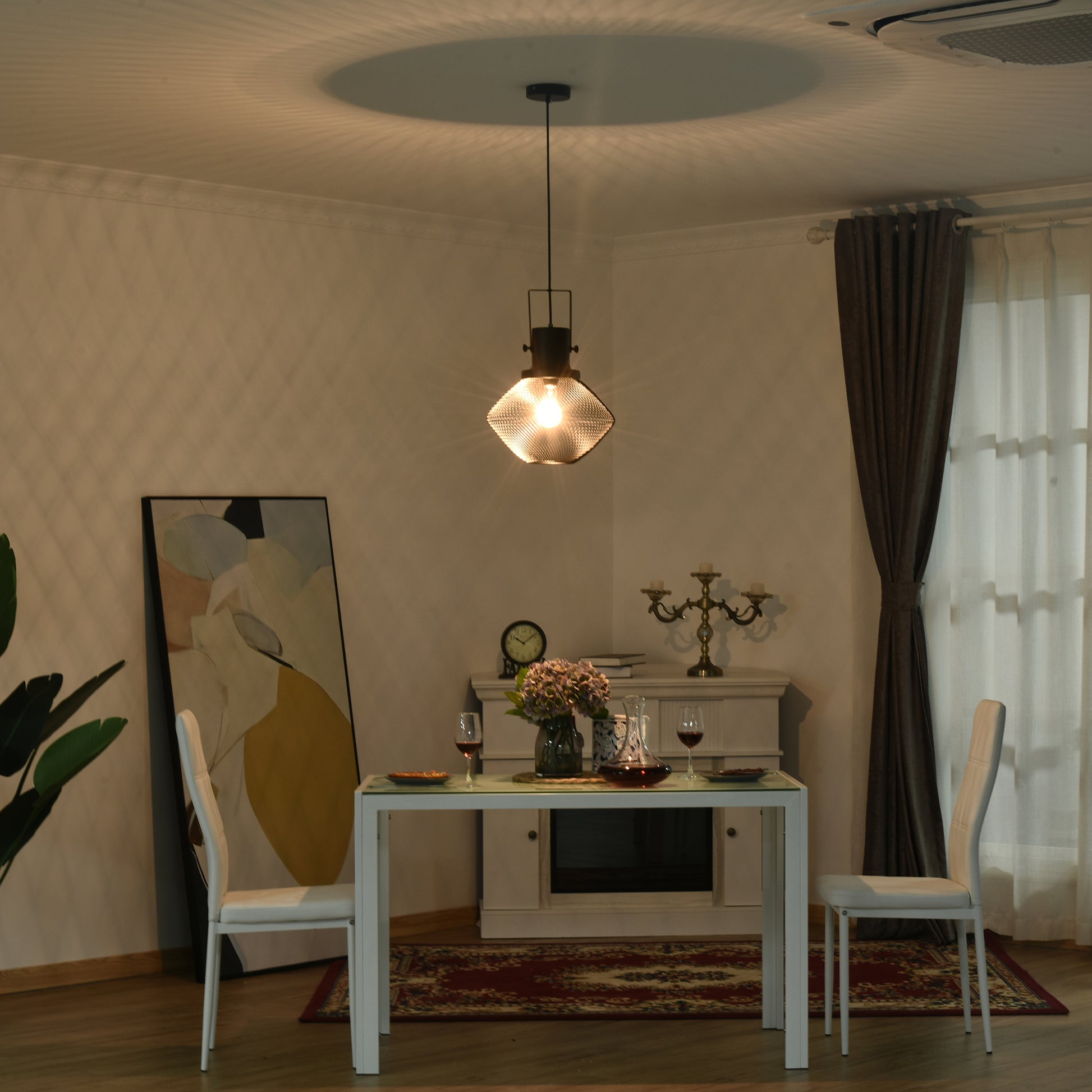 Geometric diamond pendant light with textured glass shade
