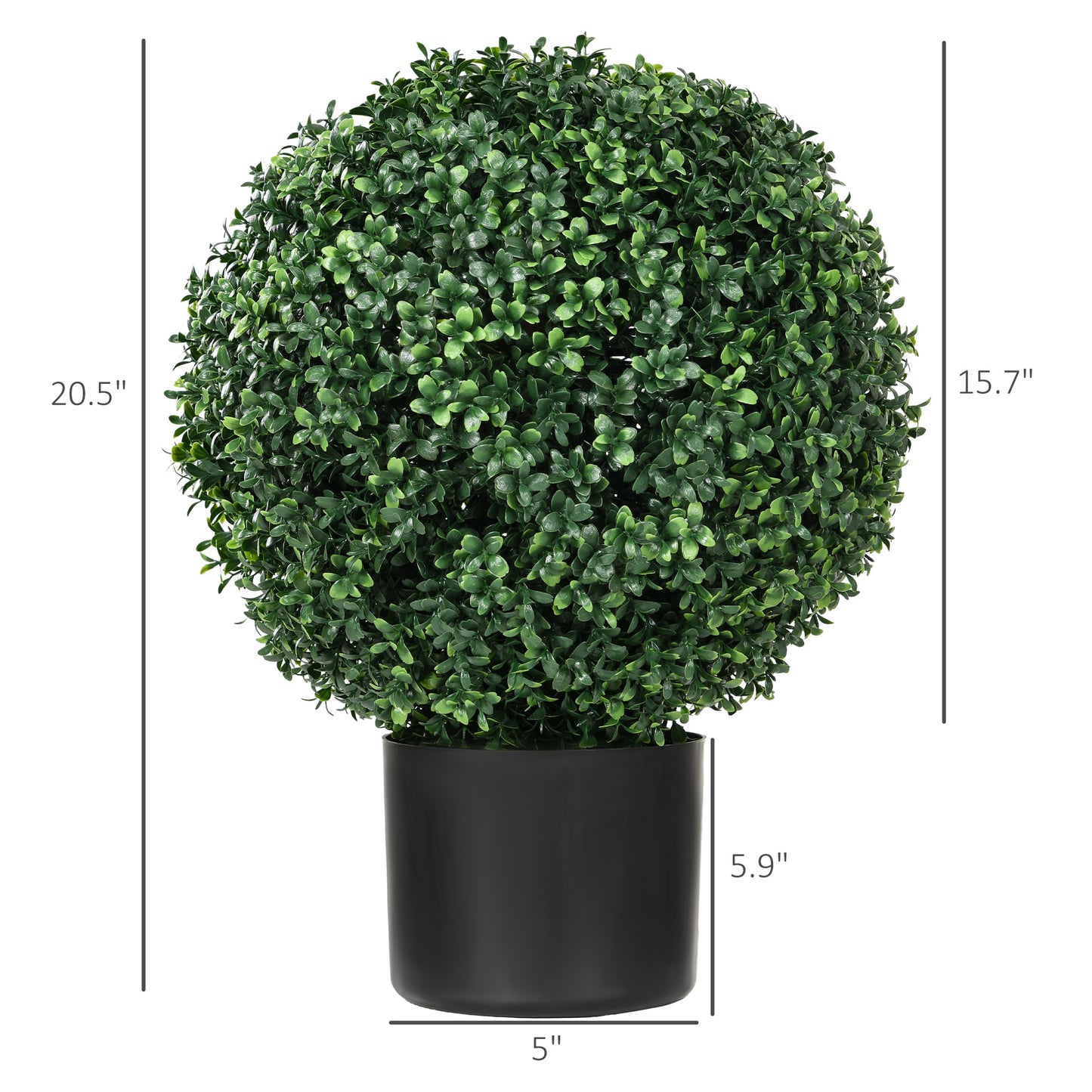 Artificial topiary ball with lush green leaves in a black pot  inches tall