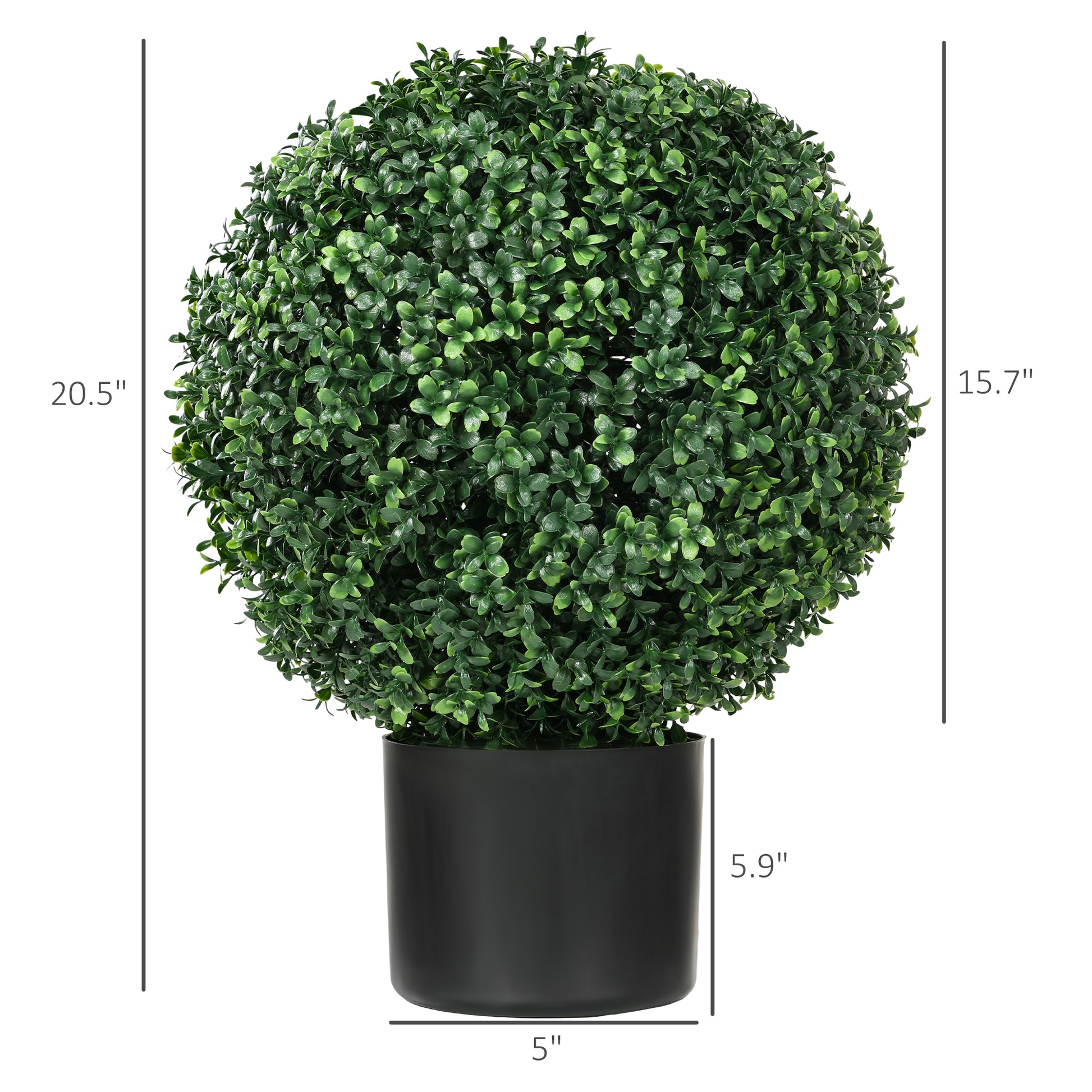 Artificial topiary ball with lush green leaves in a black pot  inches tall