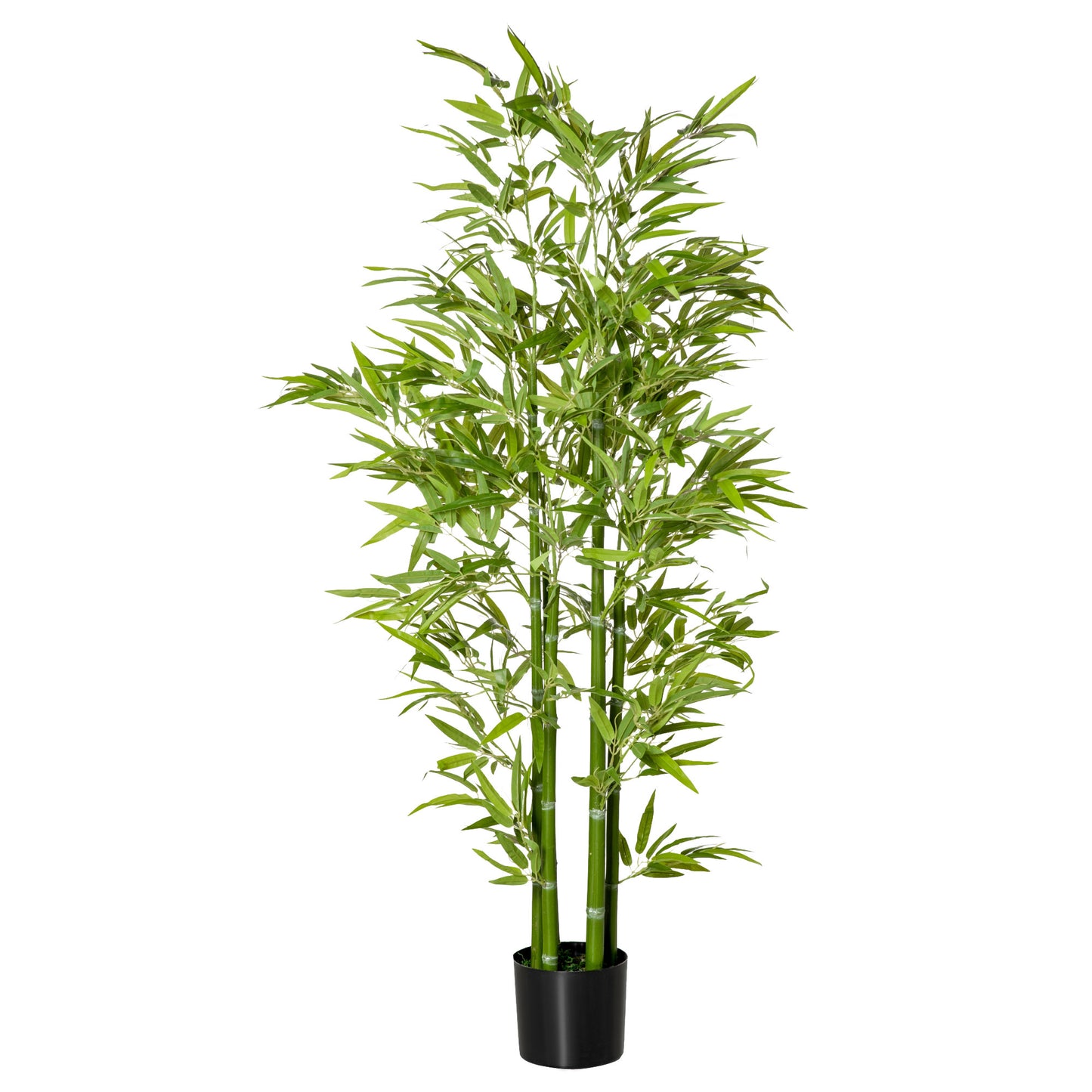 Tall artificial green bamboo plant in a black pot adding a natural touch to decor