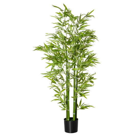 Tall artificial green bamboo plant in a black pot adding a natural touch to decor