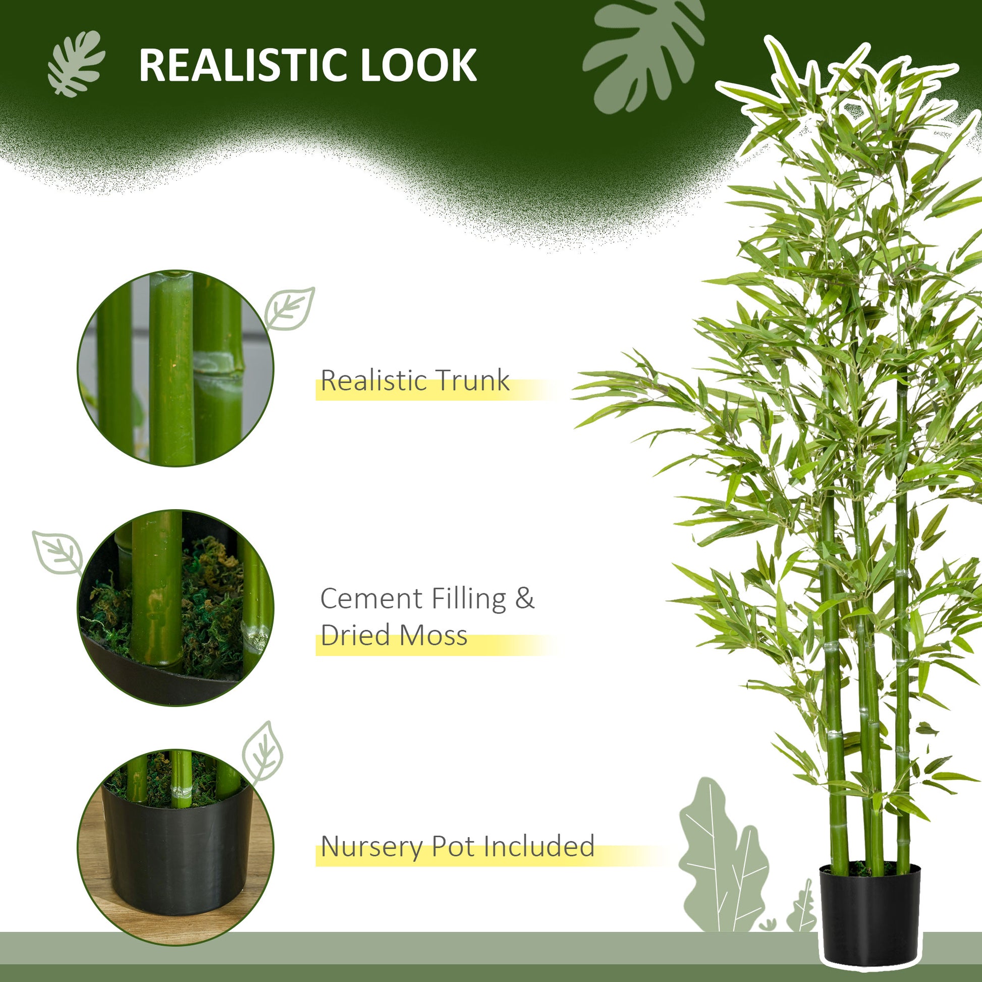 Realistic artificial bamboo plant with green stalks and leaves realistic trunk detail