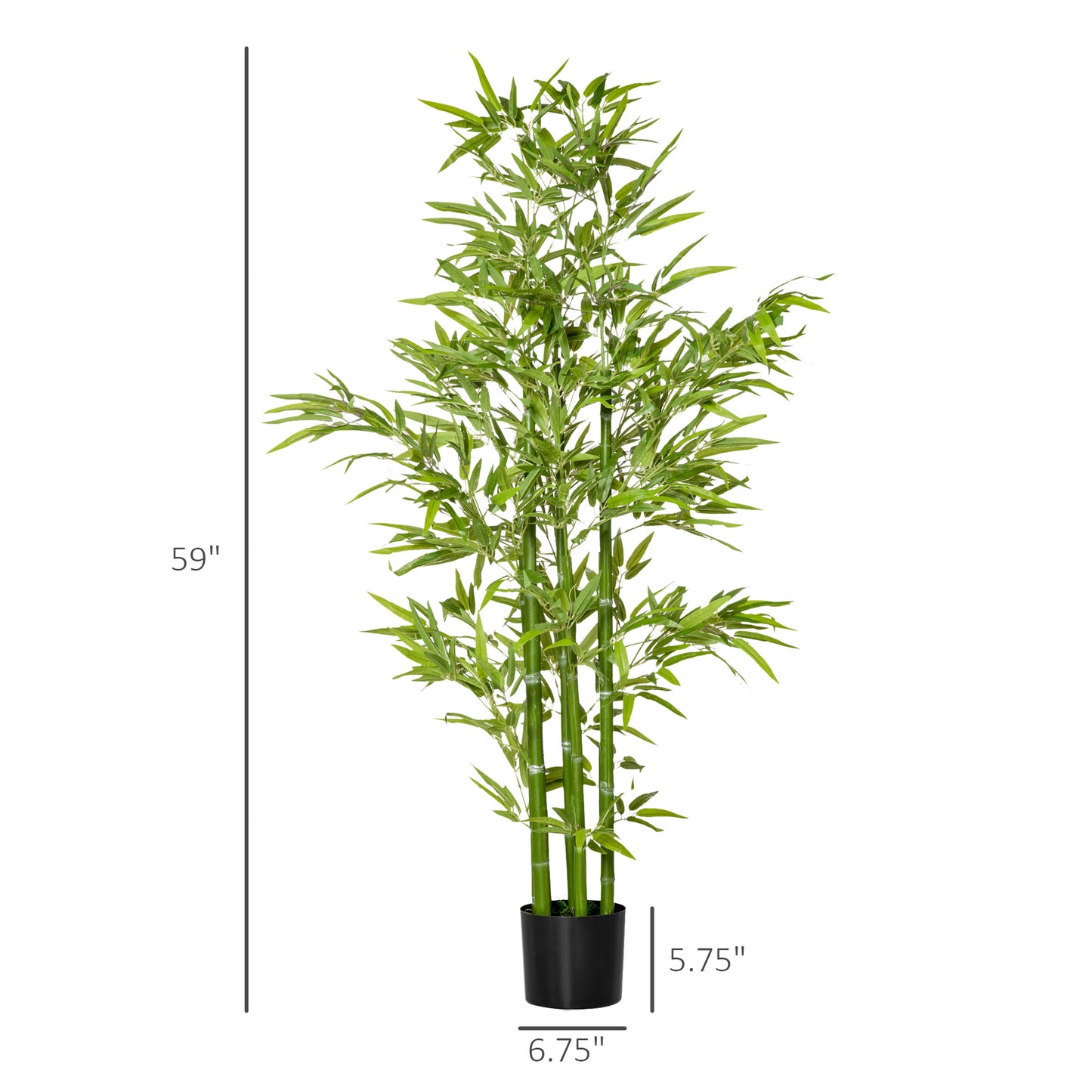 Tall artificial green bamboo plant with realistic stalks and leaves in a black pot