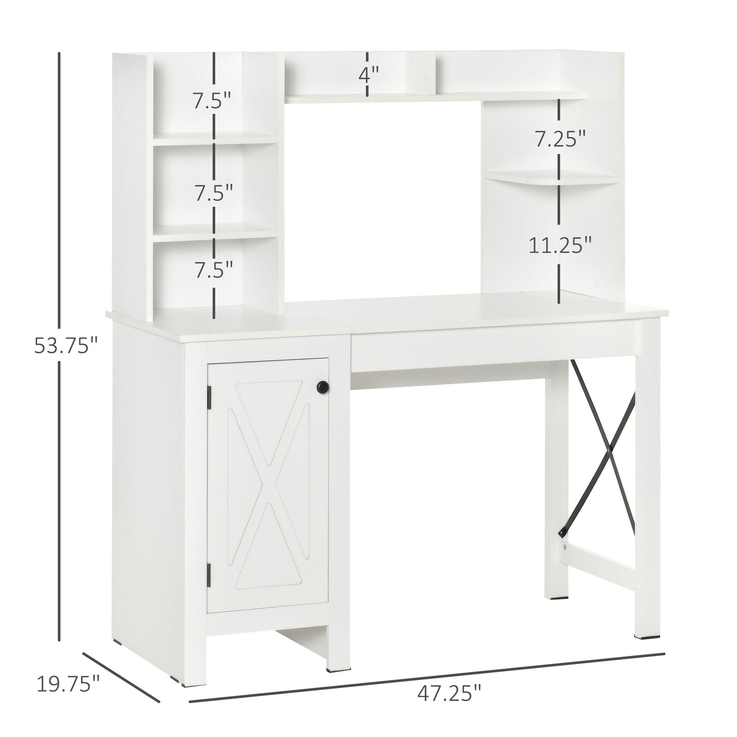 White computer desk with hutch and storage cabinet perfect for home office setup