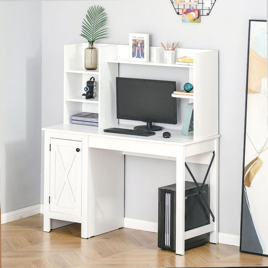 White modern computer desk with hutch and storage cabinet ideal for home office