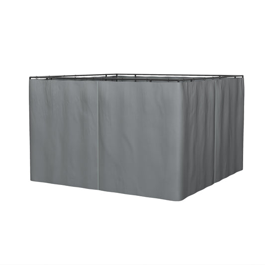 Gray outdoor privacy screen with durable fabric and metal frame