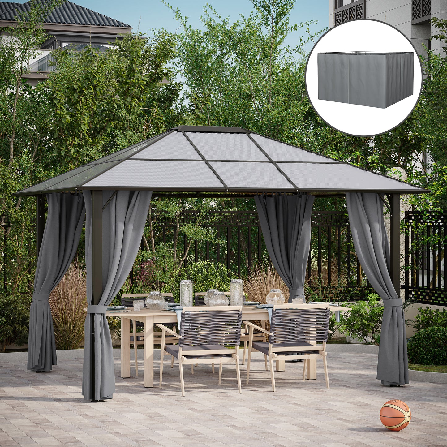 Gray waterproof outdoor gazebo cover designed to protect patio furniture from elements