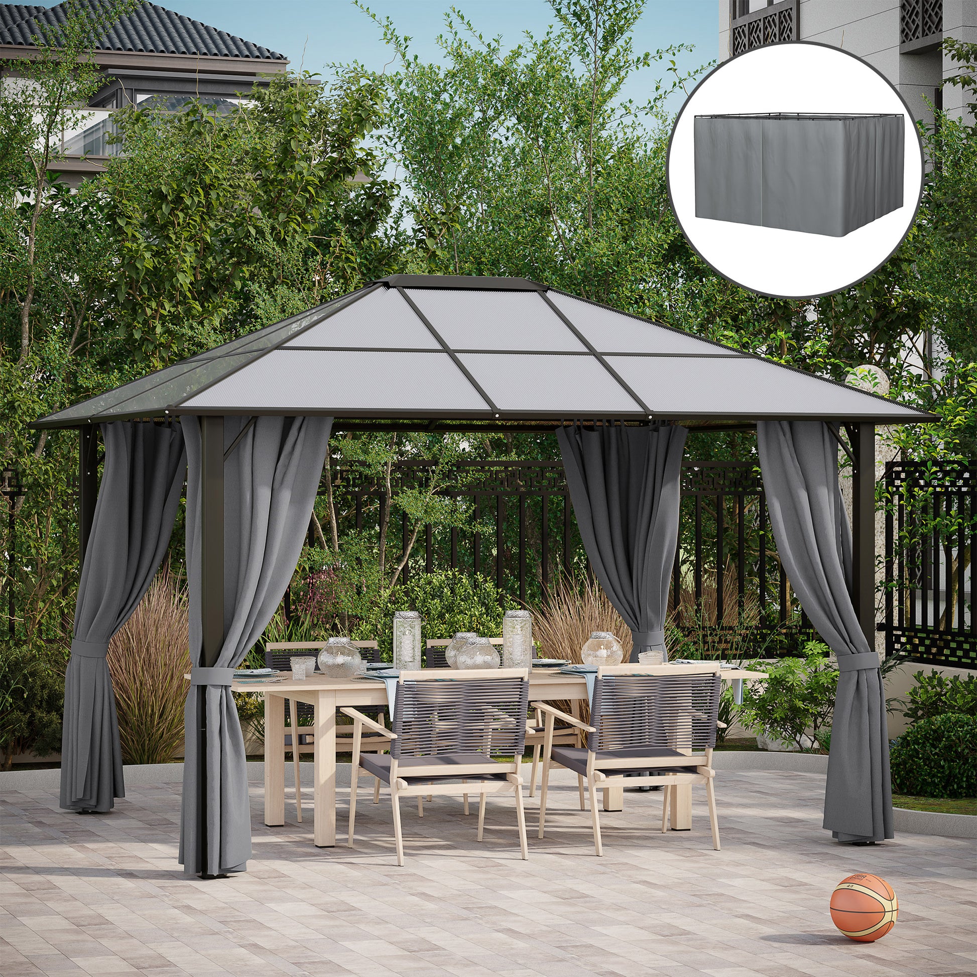 Gray waterproof outdoor gazebo cover designed to protect patio furniture from elements