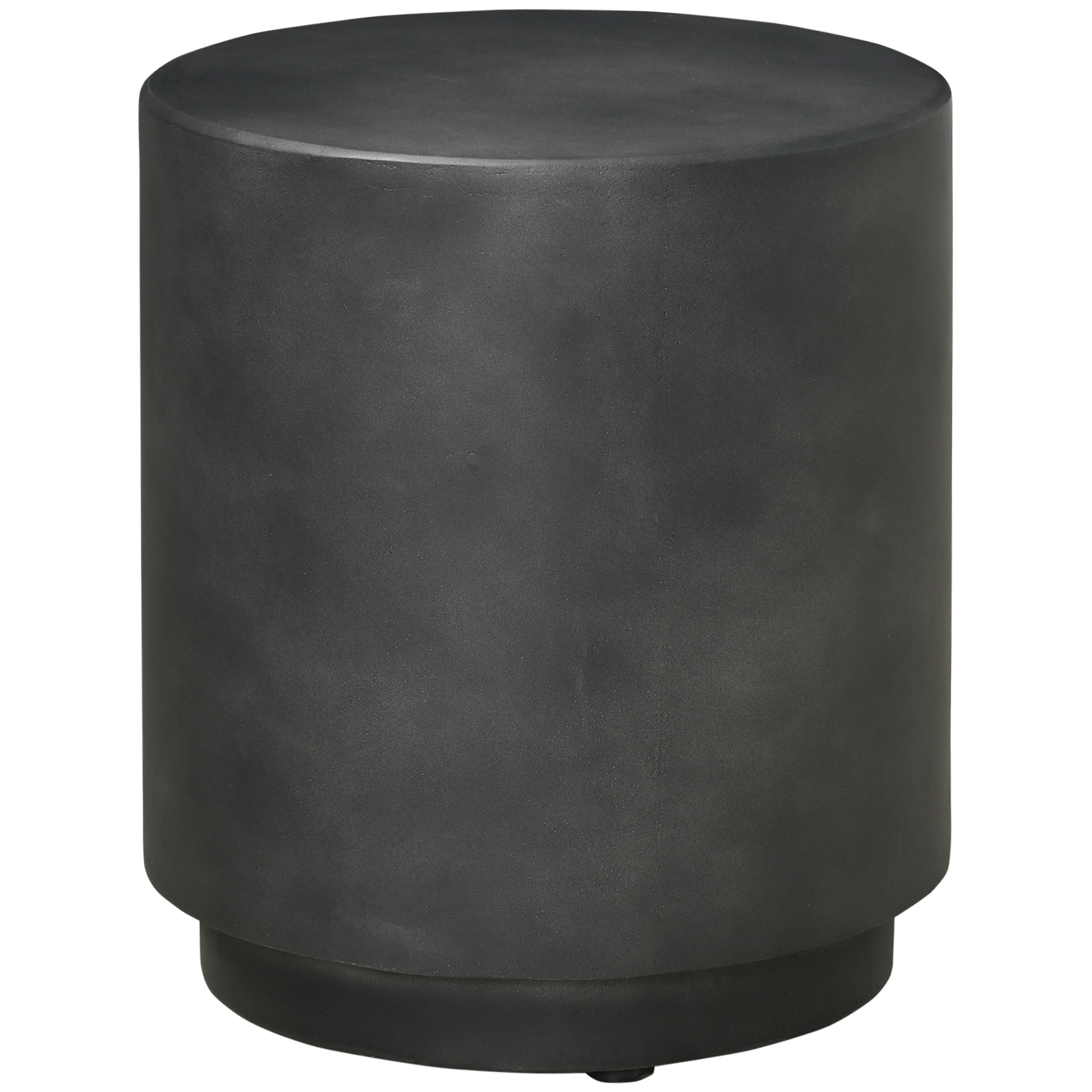 Dark gray cylindrical concrete side table with a subtle textured finish