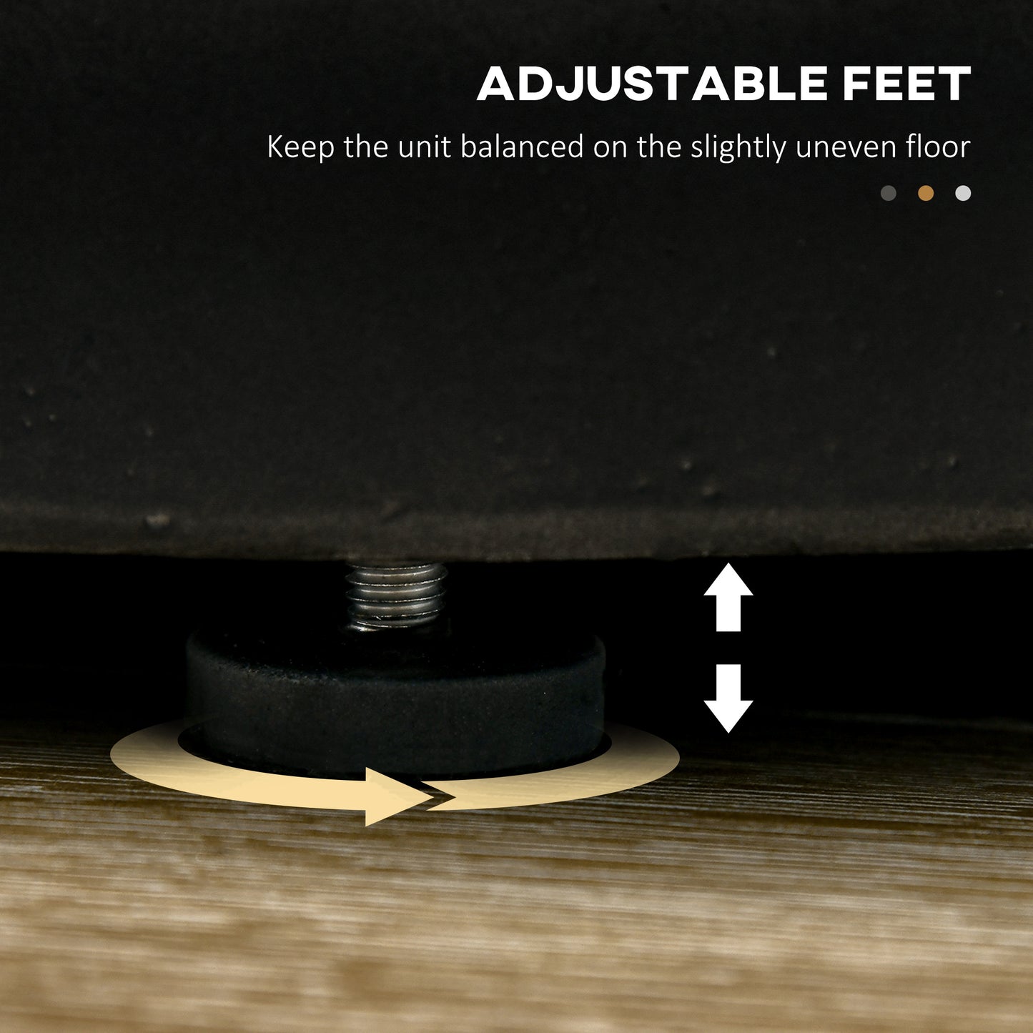 Adjustable feet with threaded screw for furniture stability on uneven surfaces