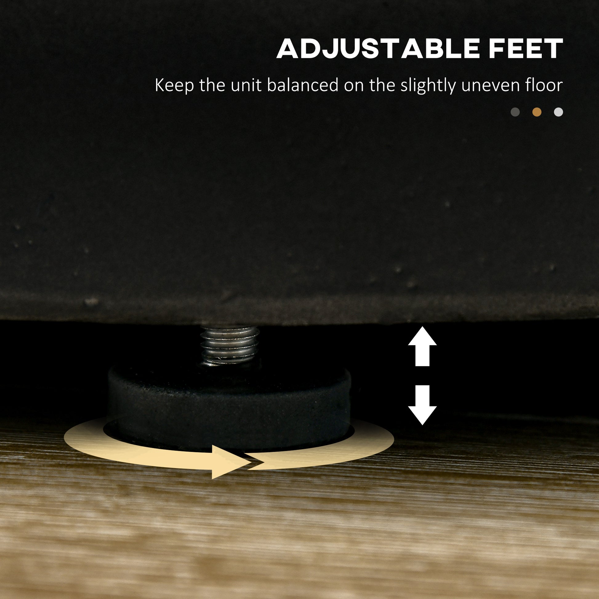 Adjustable feet with threaded screw for furniture stability on uneven surfaces