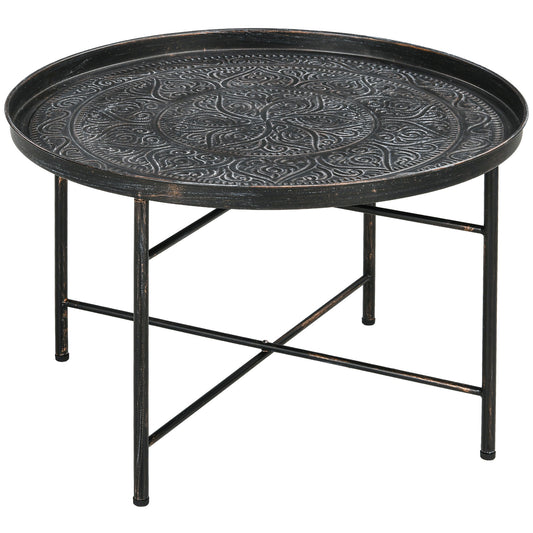 Ornate embossed metal tray table with antique bronze finish perfect for accent decor