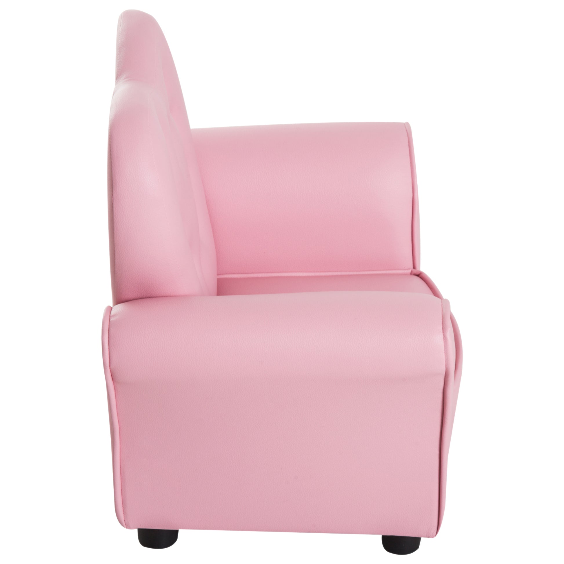 Pink upholstered childrens armchair childsized for comfortable seating and play