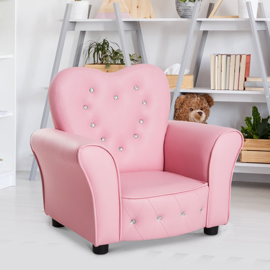 Pink upholstered heartshaped childrens armchair with crystal accents