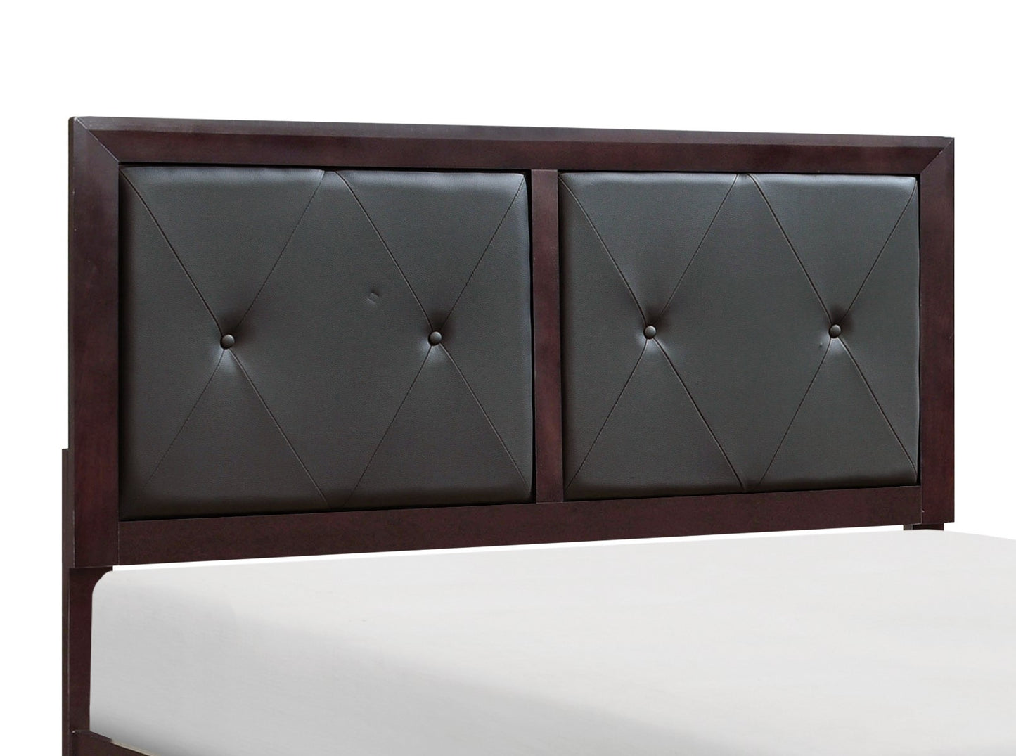 Dark brown faux leather headboard with tufted diamond pattern