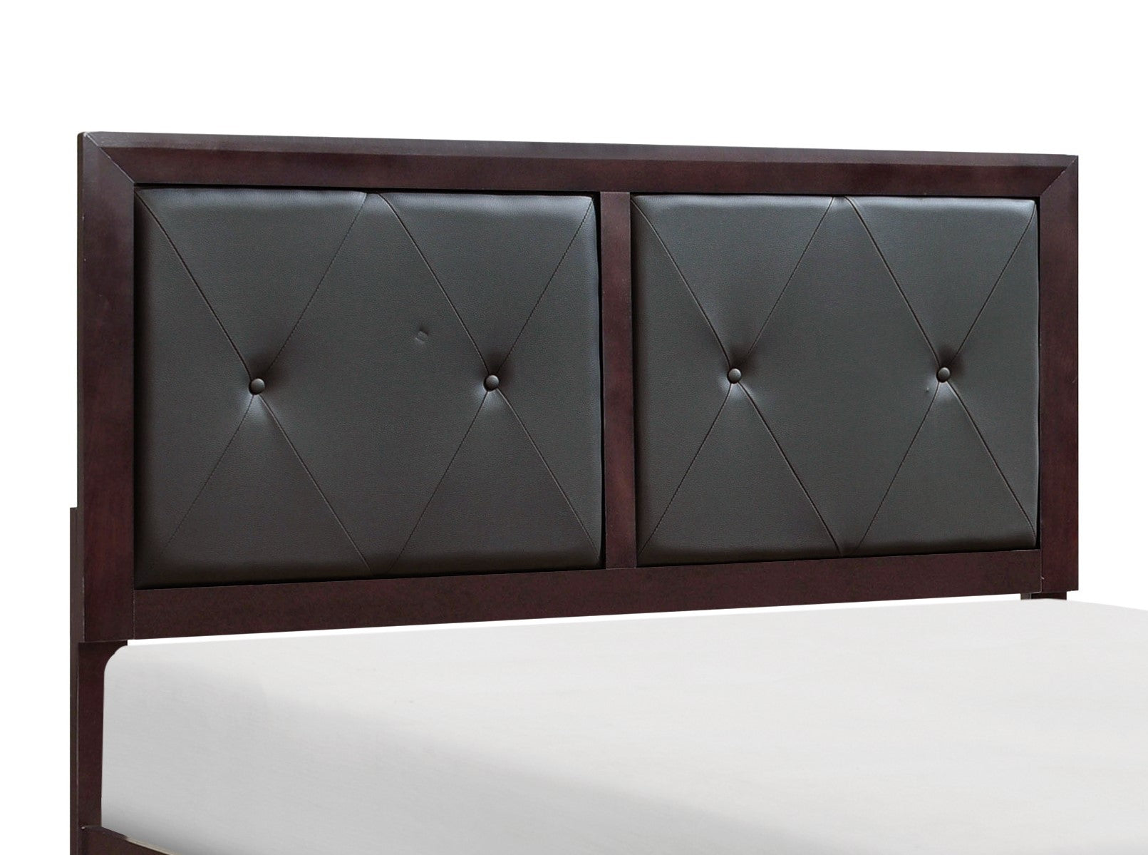 Dark brown faux leather headboard with tufted diamond pattern