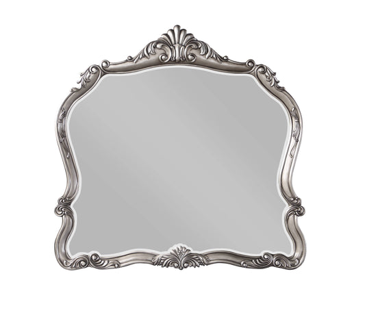 Antique ornate silver wall mirror with rococoinspired frame