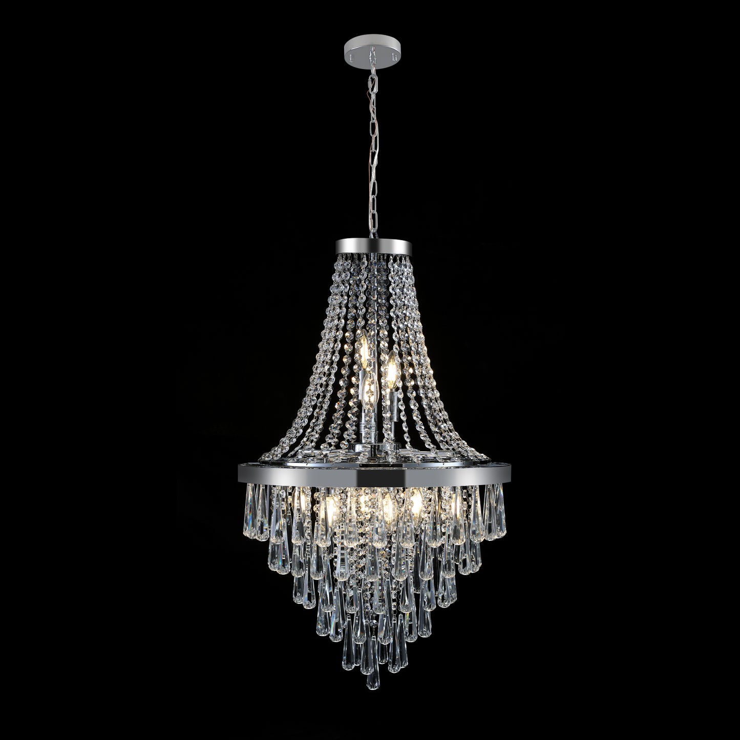 Glamorous crystal chandelier with chrome finish perfect for dining room lighting