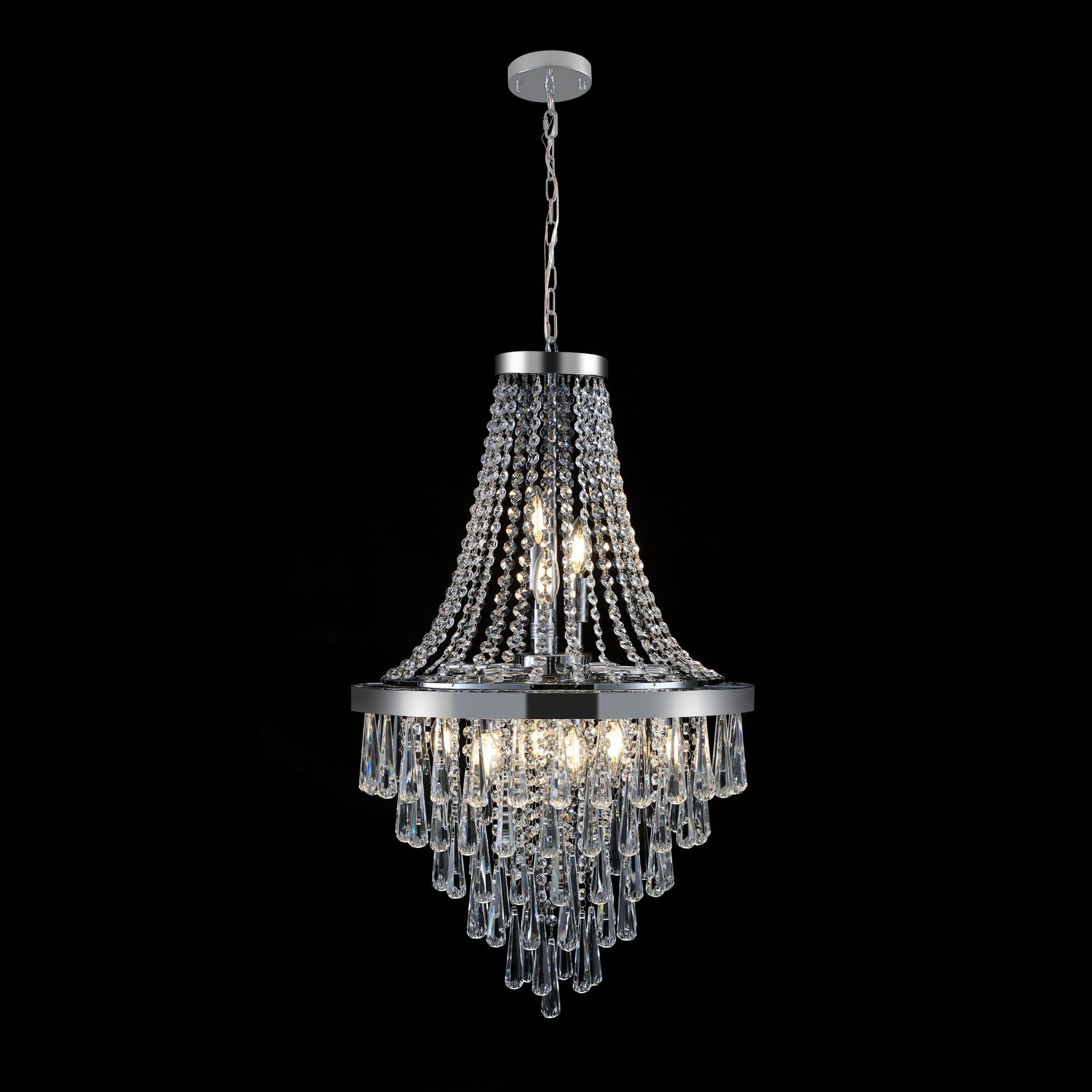Glamorous crystal chandelier with chrome finish perfect for dining room lighting