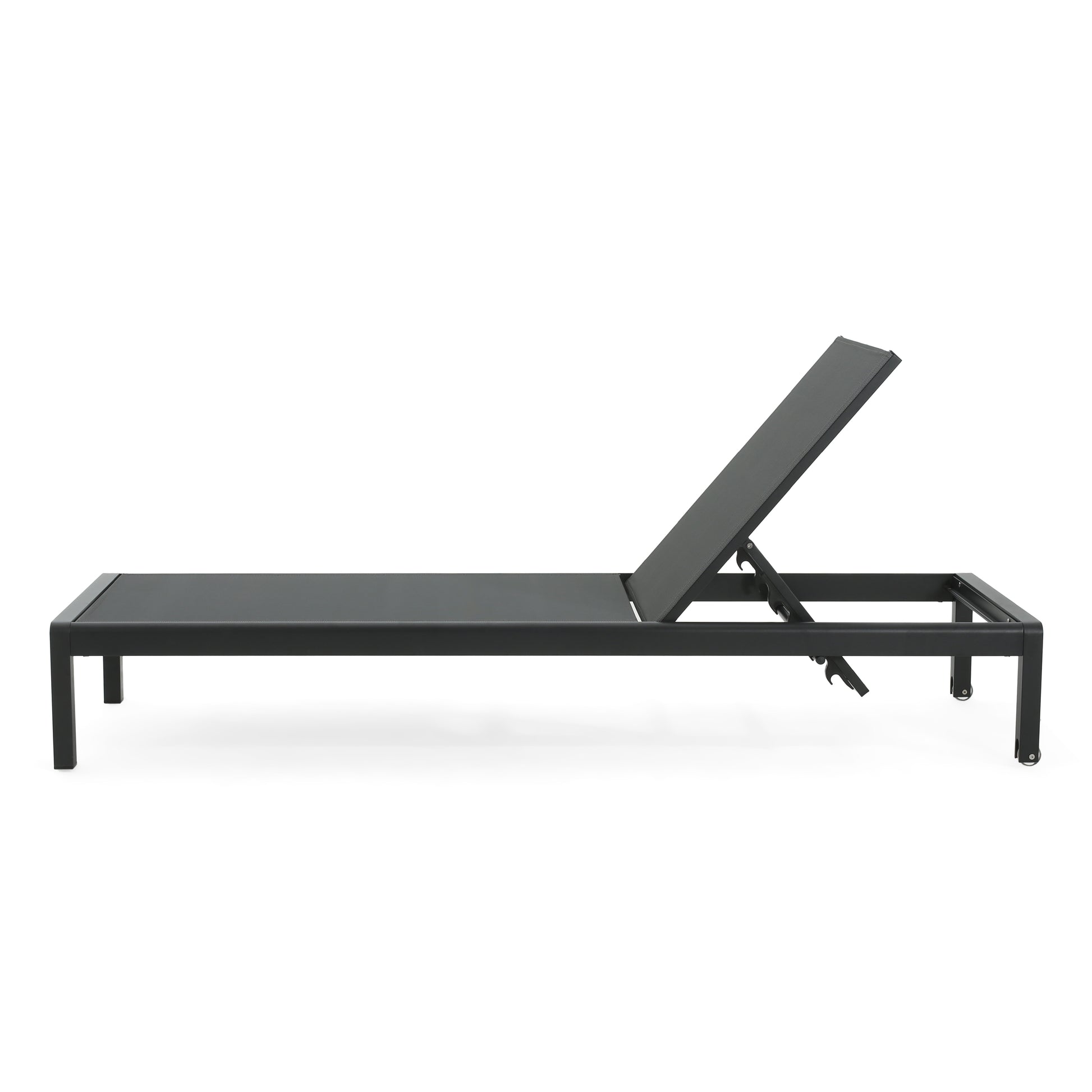Dark gray aluminum lounger chair with adjustable backrest for outdoor relaxation