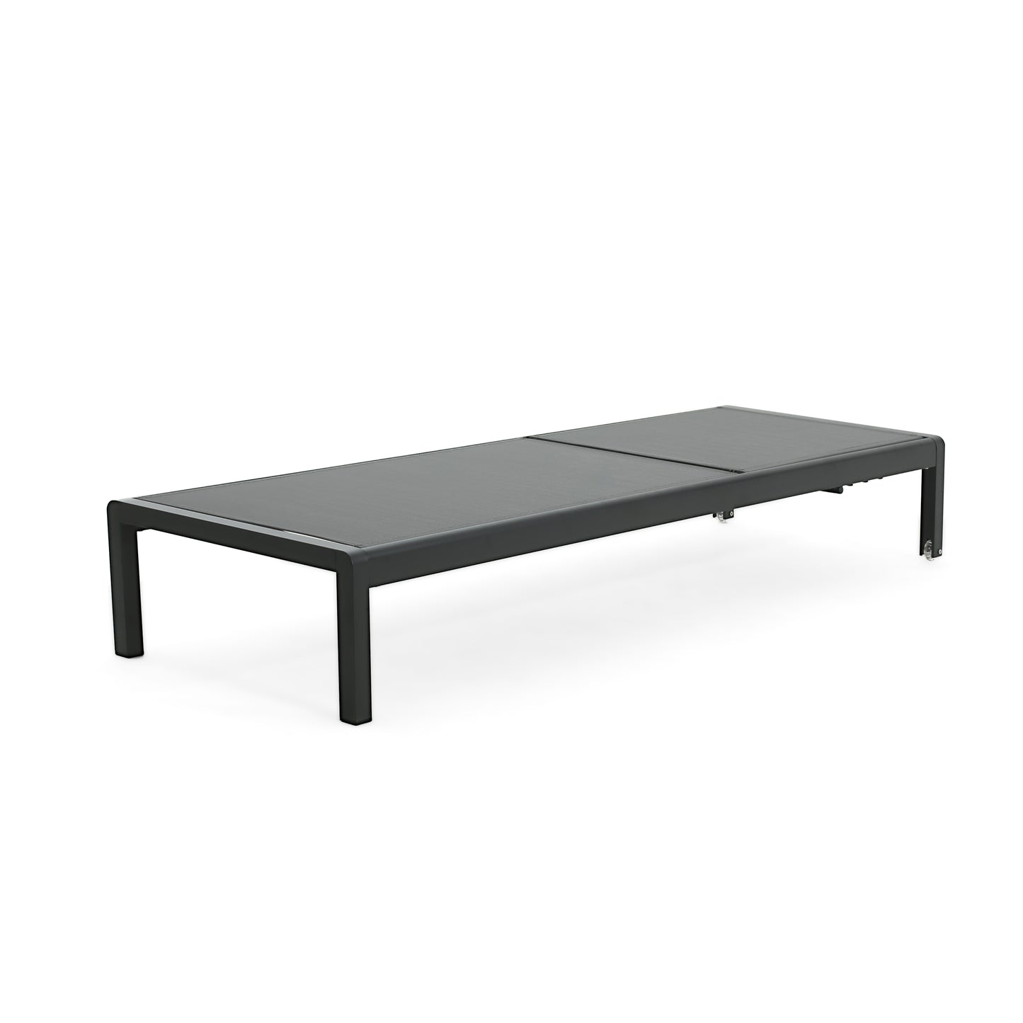 Dark grey aluminum patio lounge chair with wheels for easy movement