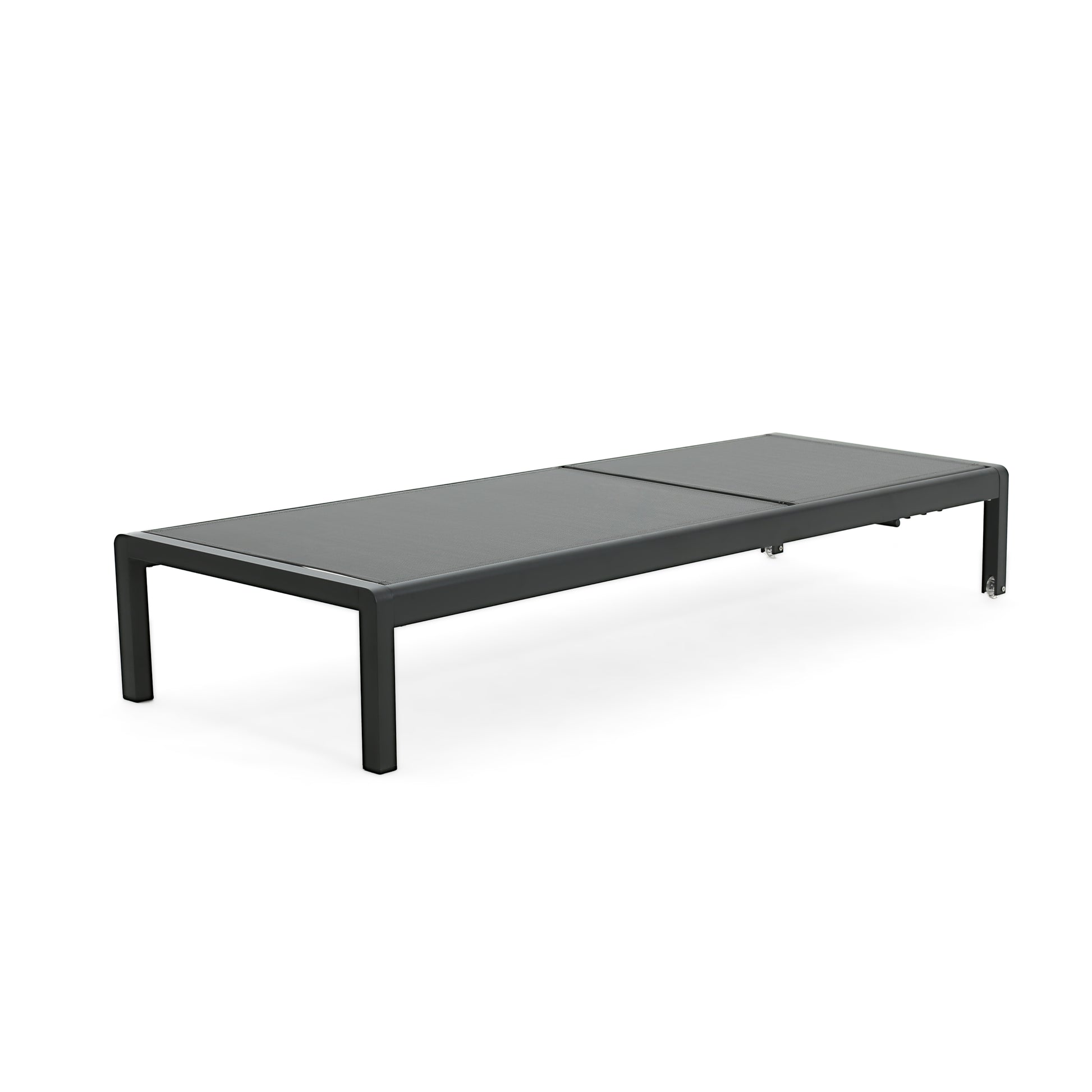 Dark grey aluminum patio lounge chair with wheels for easy movement