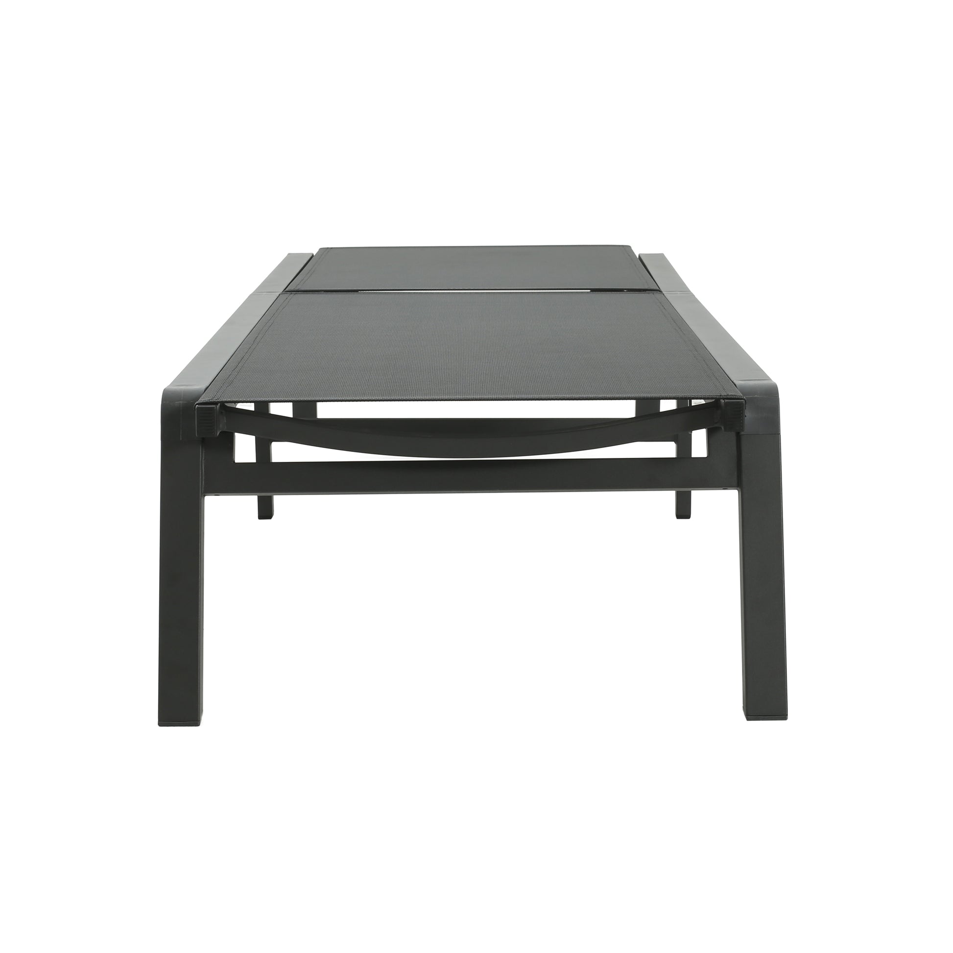Dark grey mesh and aluminum outdoor chaise lounge with adjustable back