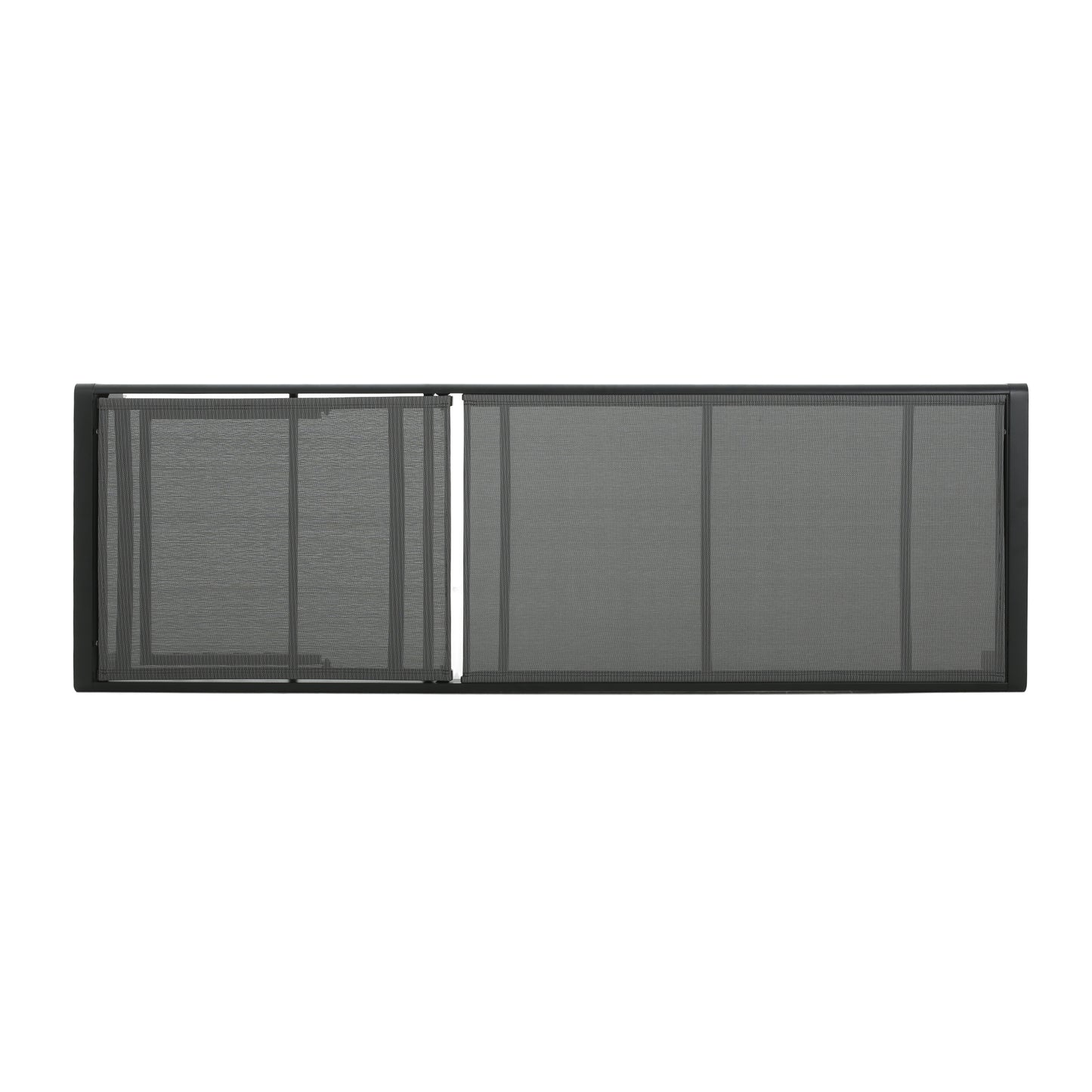 Dark gray mesh screen door with black aluminum frame for patio or balcony
