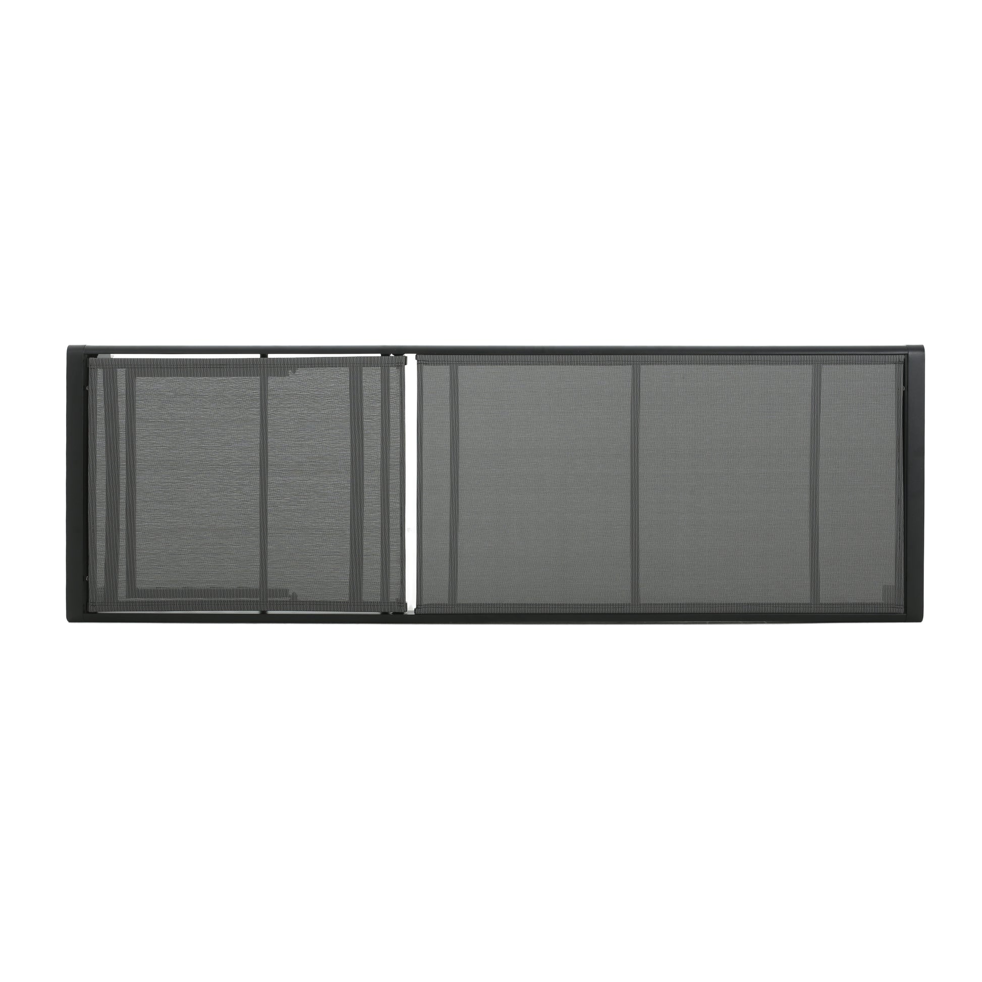 Dark gray mesh screen door with black aluminum frame for patio or balcony